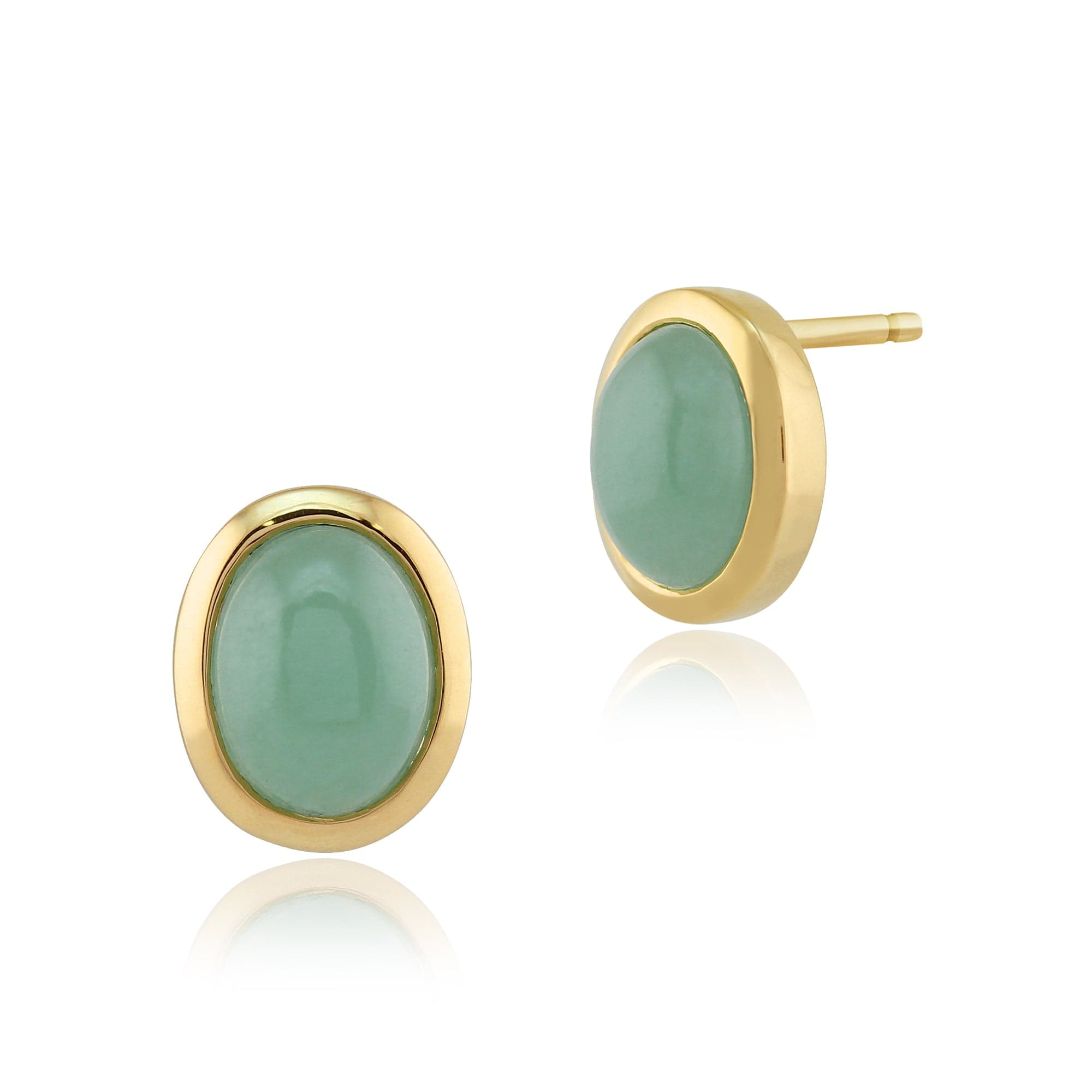 Classic Oval Dyed Green Jade Bezel Stud Earrings & Cocktail Ring Set in 9ct Yellow Gold - Gemondo