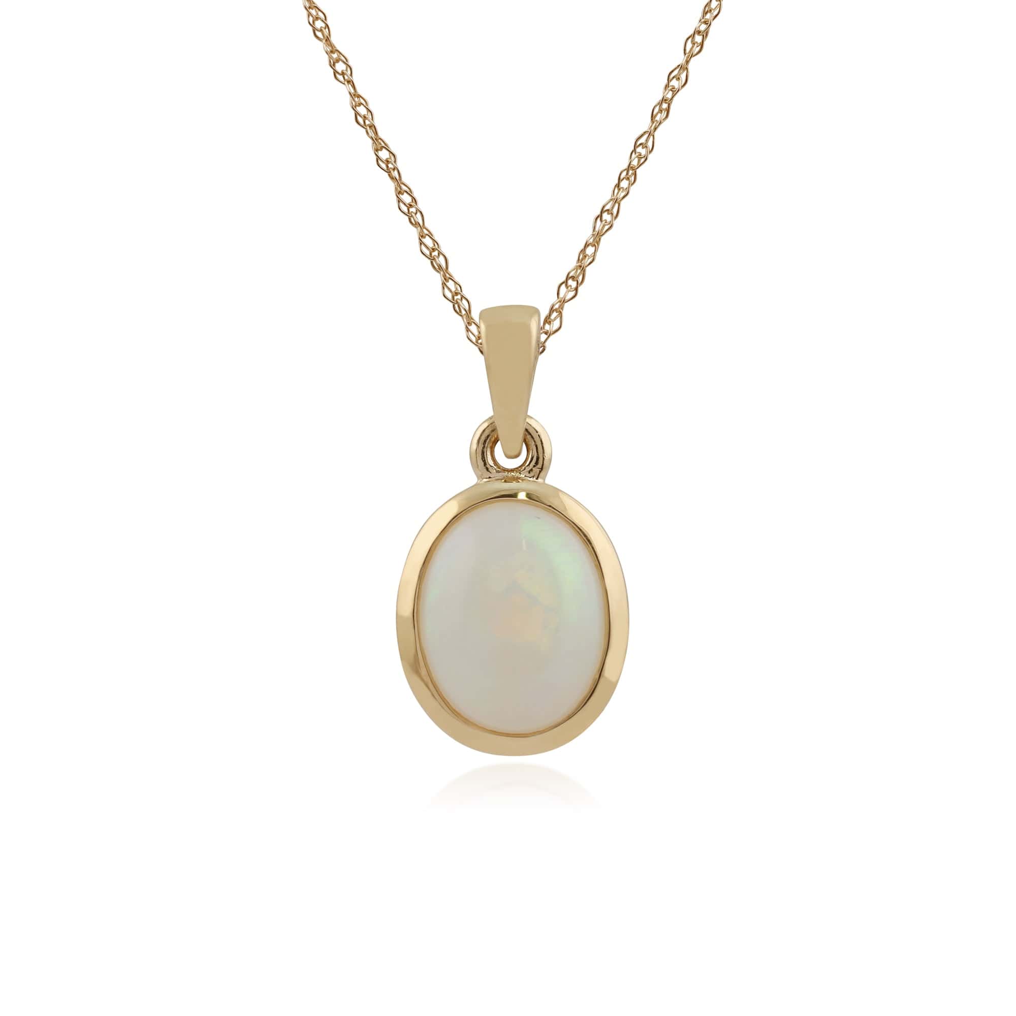 9ct Yellow Gold 1.35ct Opal Oval Cabochon Single Stone Pendant on Chain Image