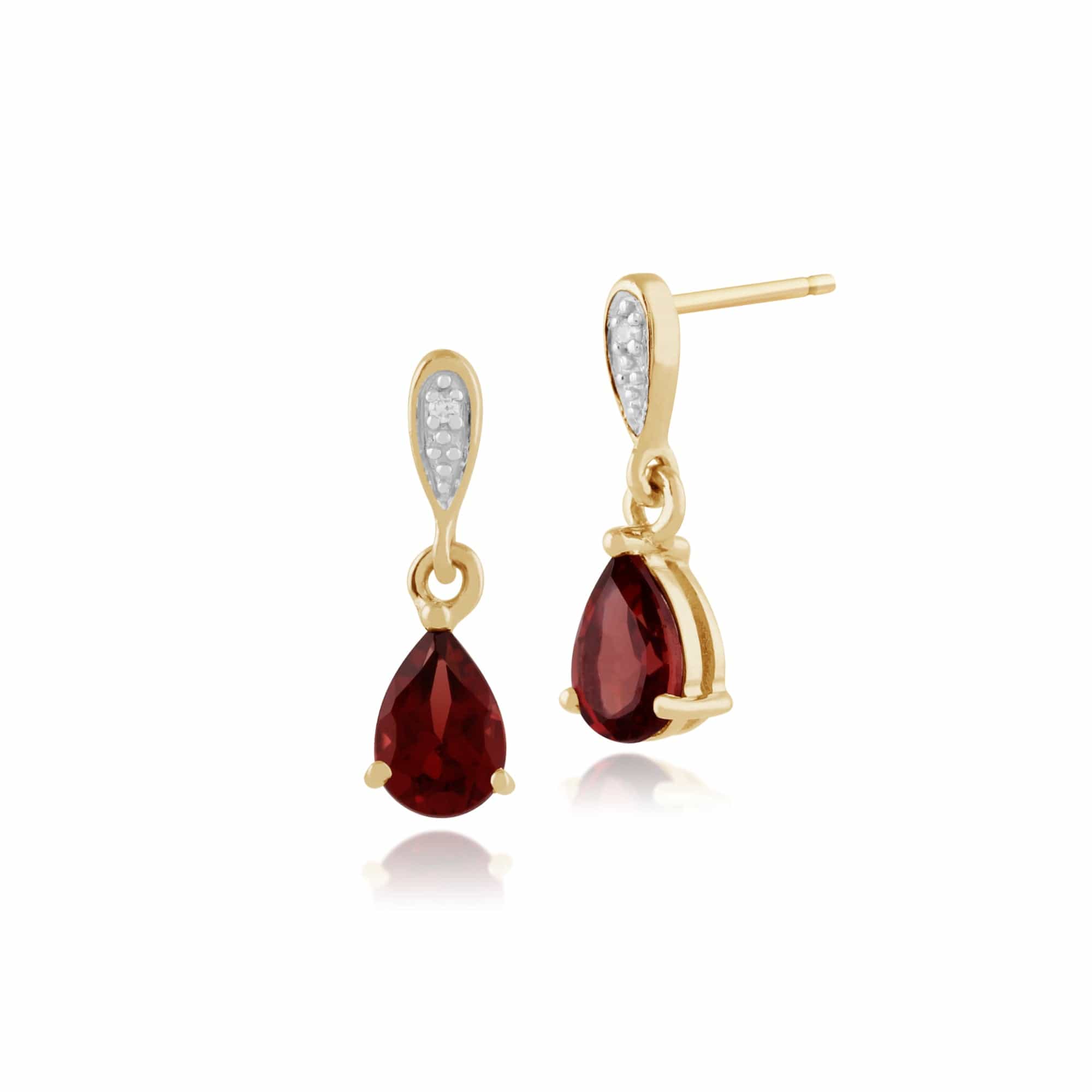 Classic Pear Garnet & Diamond Drop Earrings in 9ct Yellow Gold - Gemondo