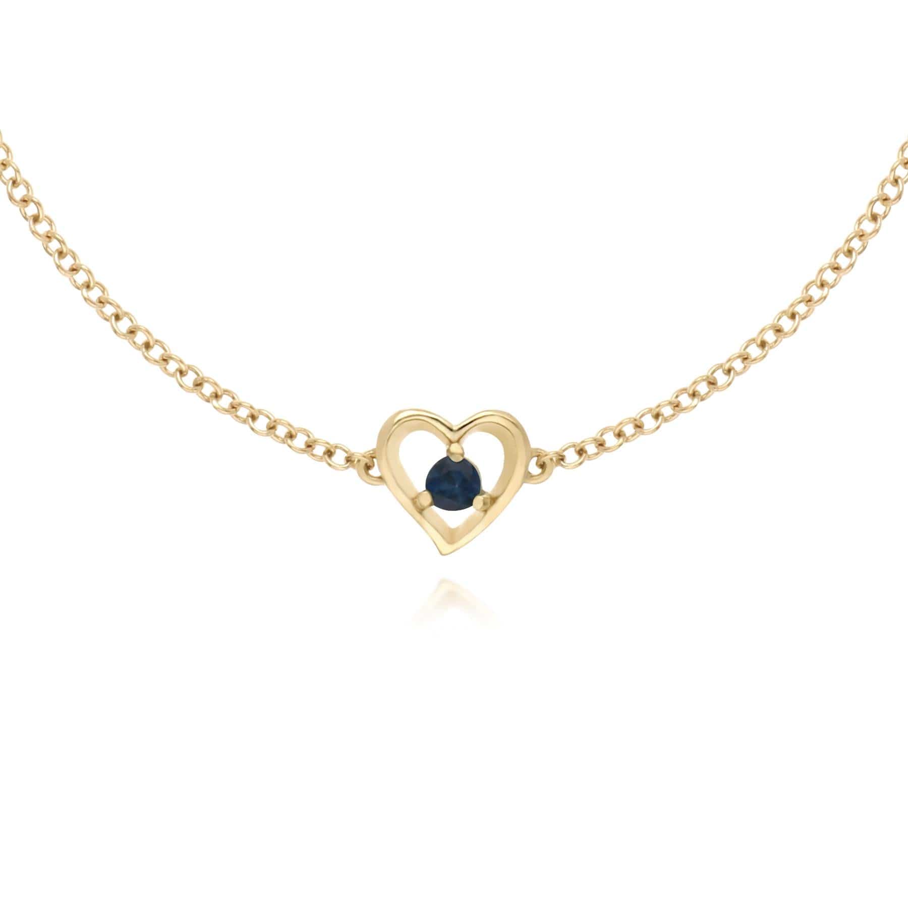 Classic Single Stone Round Sapphire Love Heart Bracelet in 9ct Yellow Gold - Gemondo