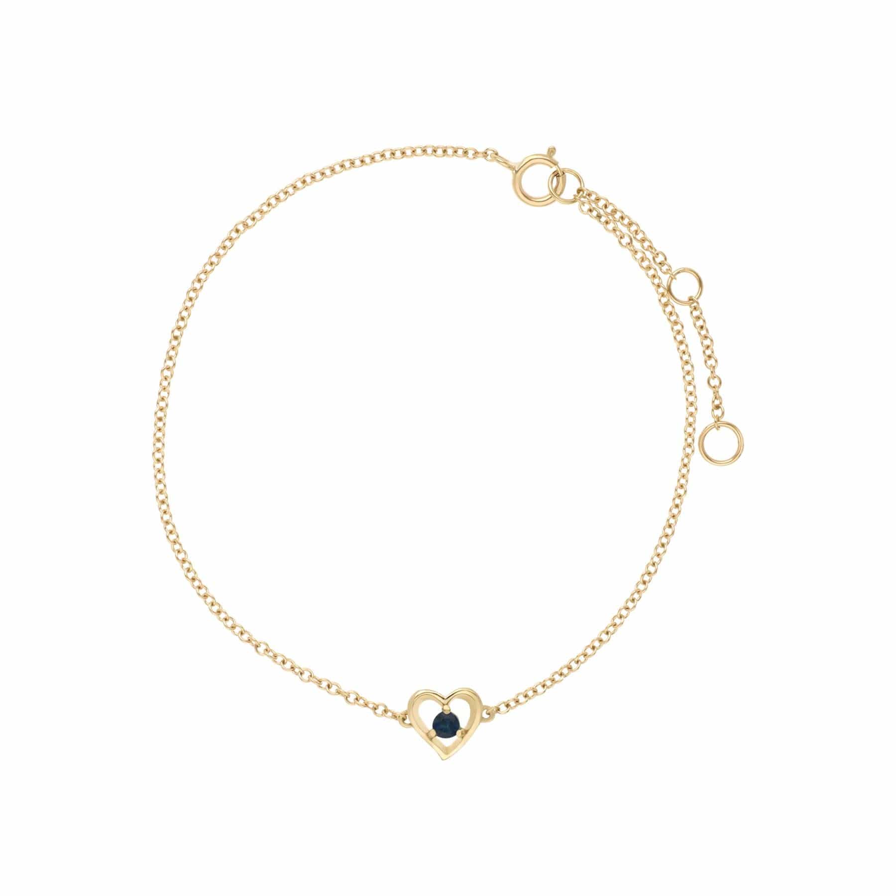 135L0290029 Classic Single Stone Round Sapphire Love Heart Bracelet in 9ct Yellow Gold 2
