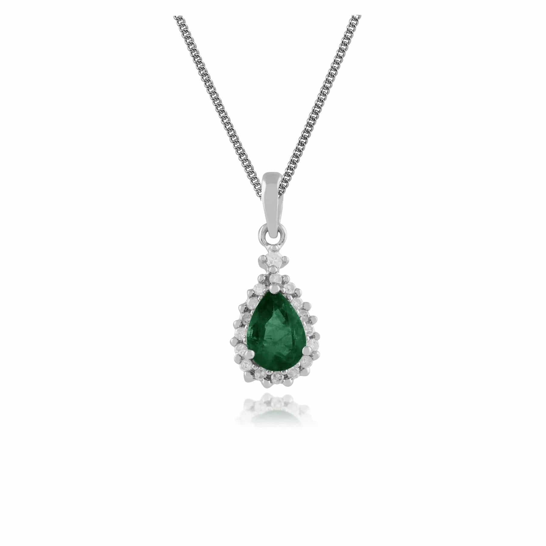 Classic Pear Emerald & Diamond Cluster Pendant in 9ct White Gold - Gemondo