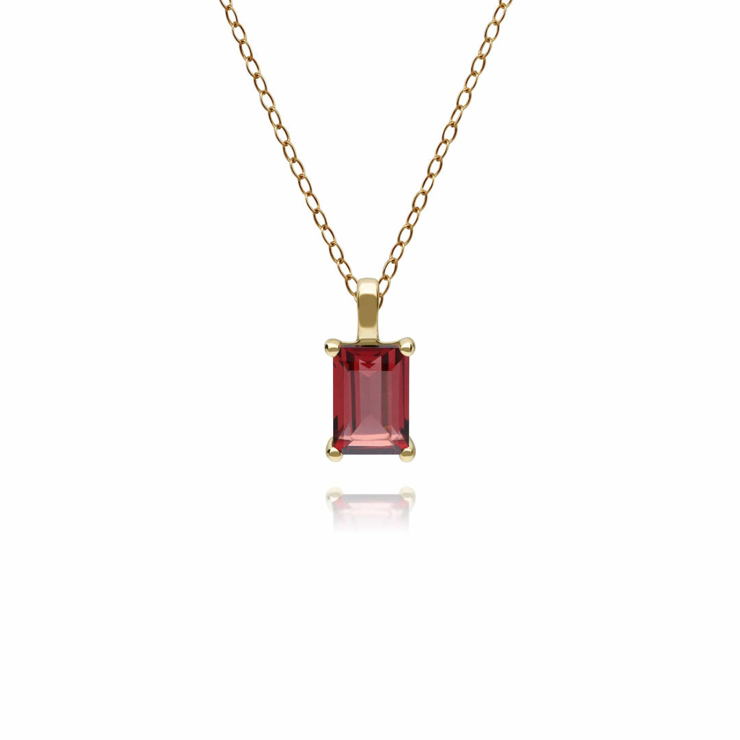 135P1872049 Classic Baguette Garnet Claw Set Pendant in 9ct Yellow Gold 1