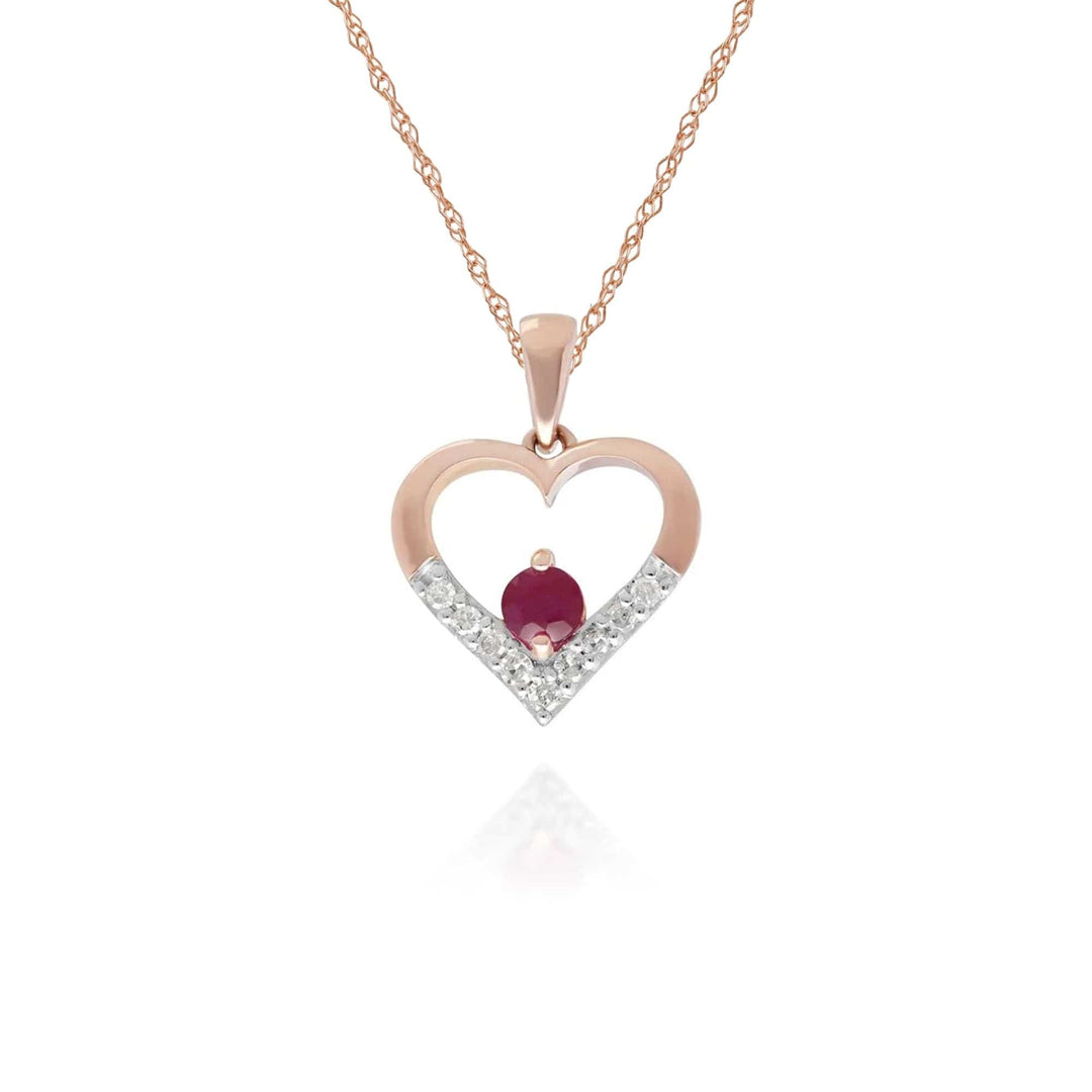 135P1905019 Classic Ruby & Diamond Love Heart Pendant in 9ct Yellow Gold 1