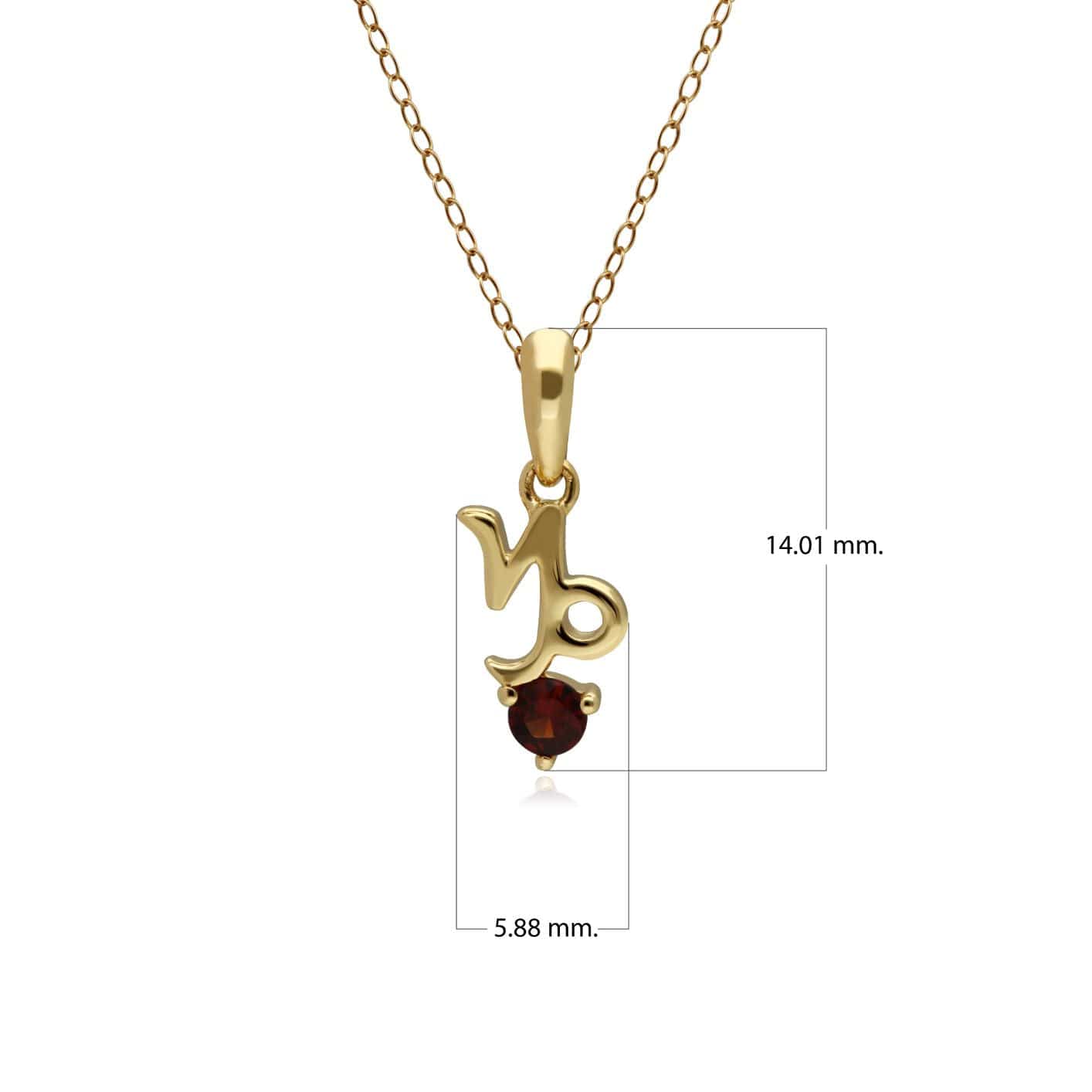 Garnet Capricorn Zodiac Charm Necklace in 9ct Yellow Gold - Gemondo