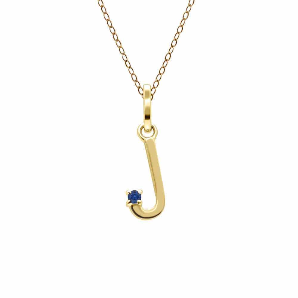 Initial Blue Sapphire Letter Necklace In 9ct Yellow Gold - Gemondo