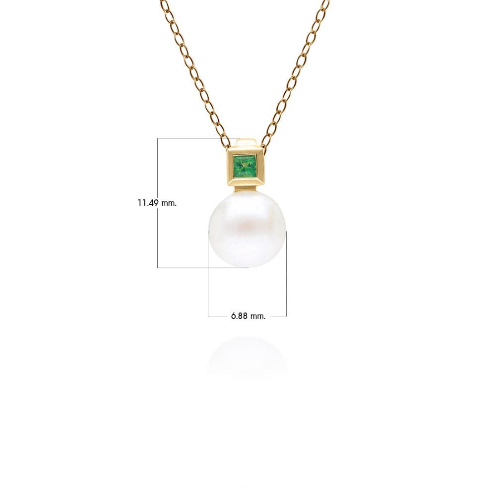 Modern Pearl & Square Emerald Pendant in 9ct Yellow Gold