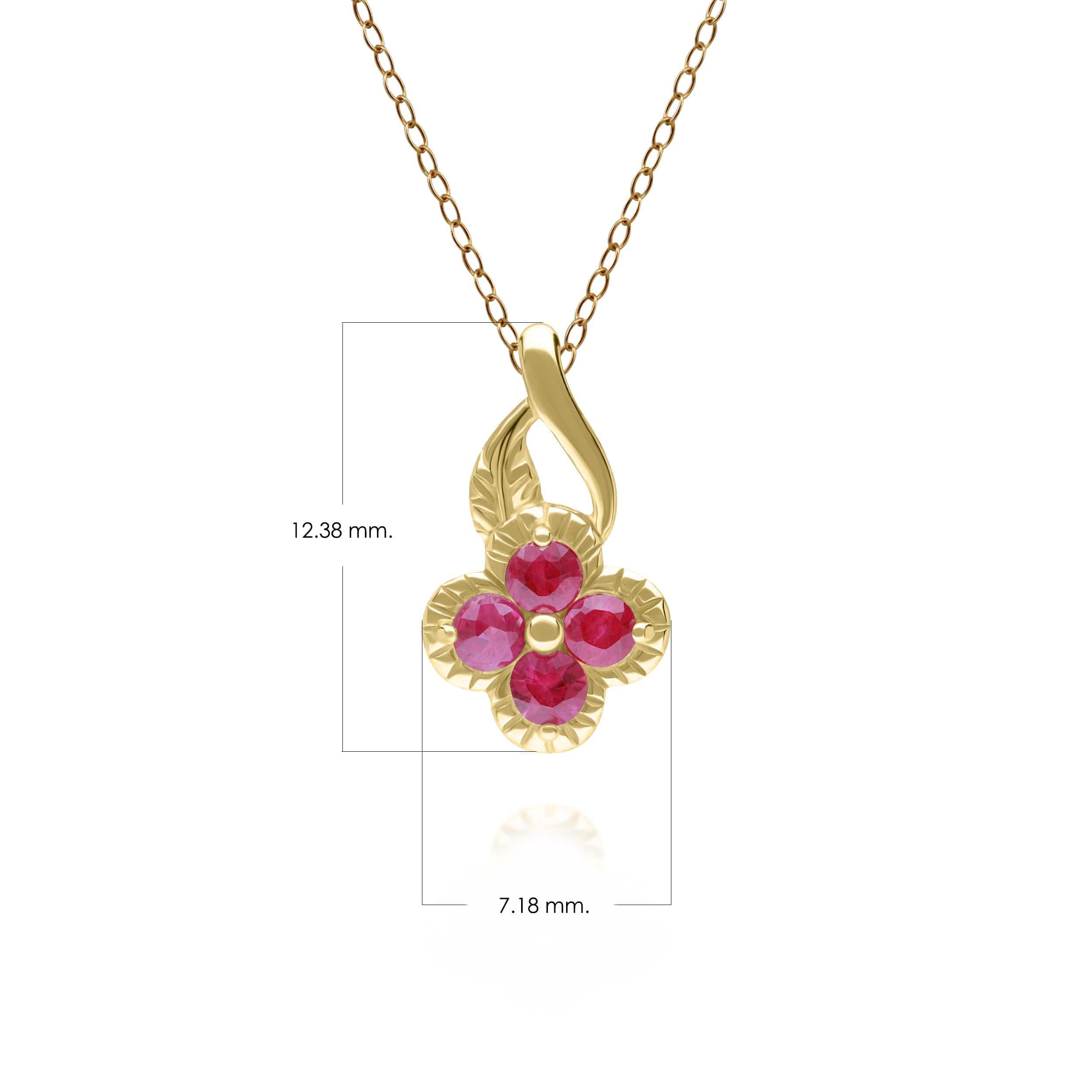 Floral Round Ruby Pendant in 9ct Yellow Gold