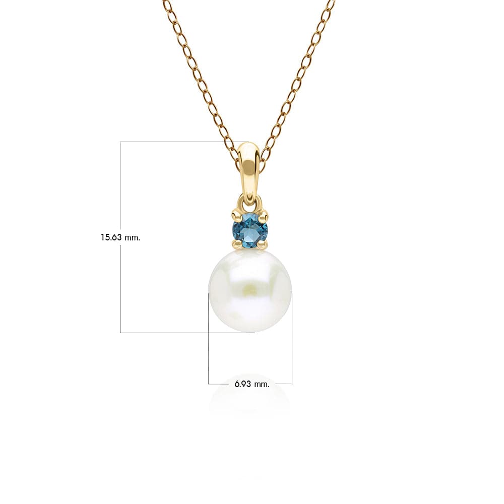 Modern Pearl & Topaz Pendant in 9ct Yellow Gold