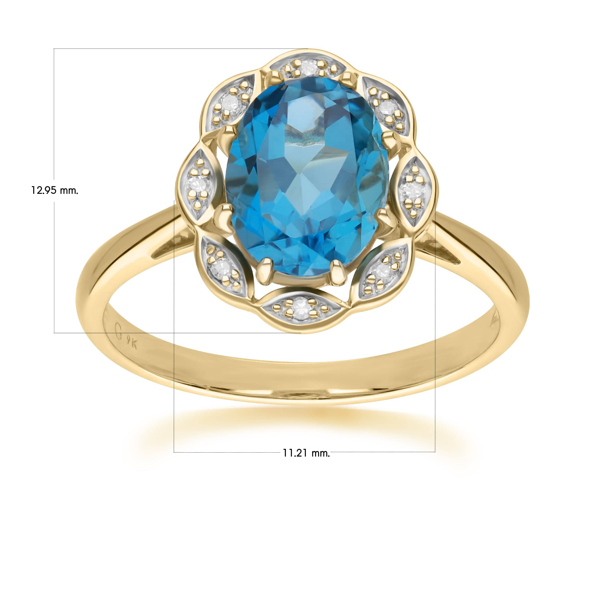 Classic London Blue Topaz & Diamond Luxe Ring in 9ct Yellow Gold
