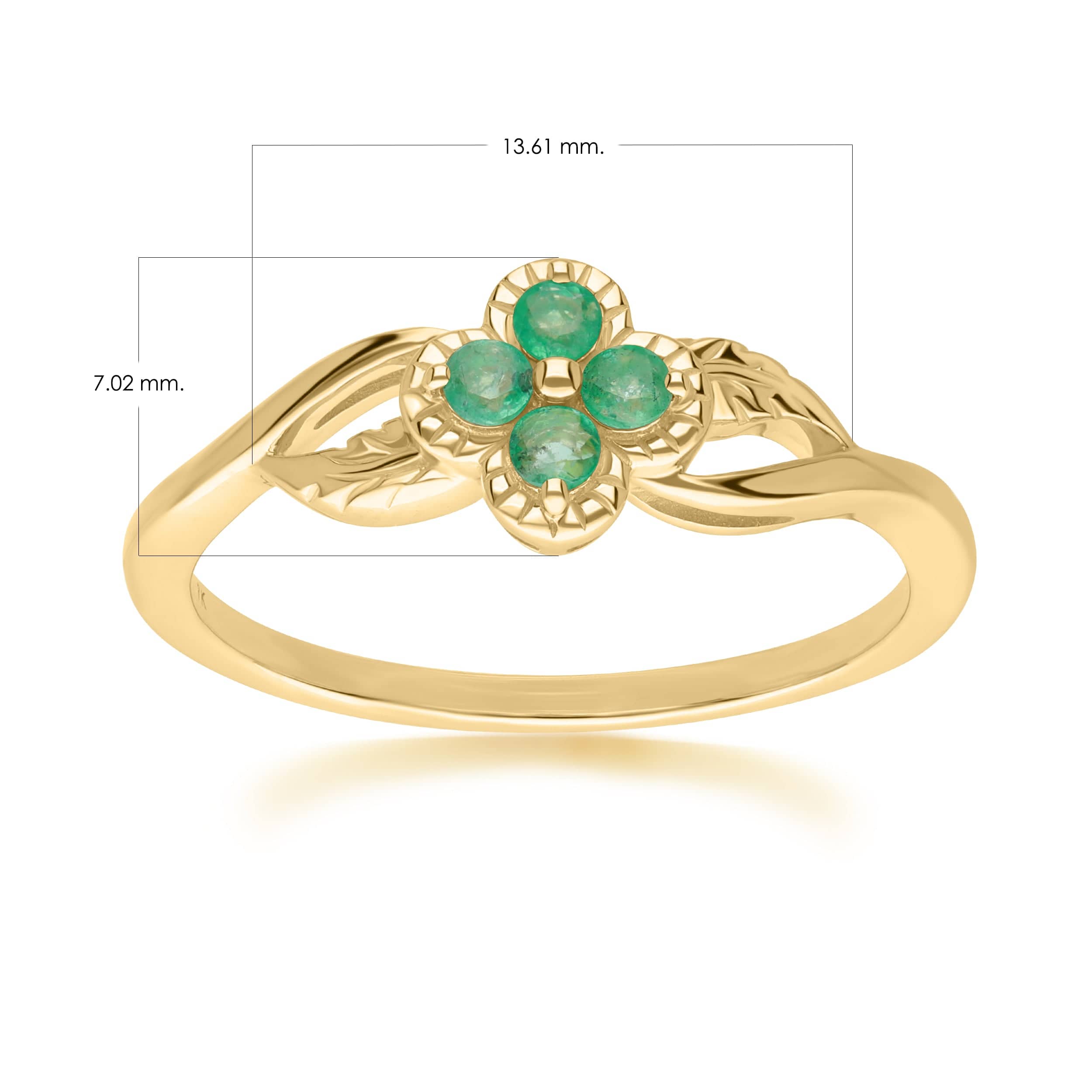 Floral Round Emerald Ring in 9ct Yellow Gold