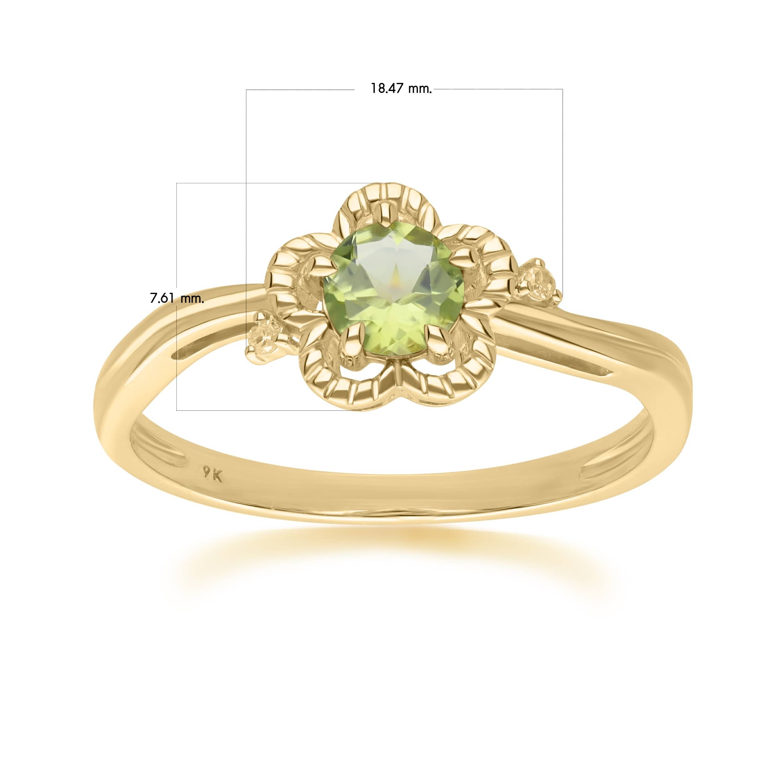 135R2049029 Floral Round Peridot & Diamond Ring in 9ct Yellow Gold 3