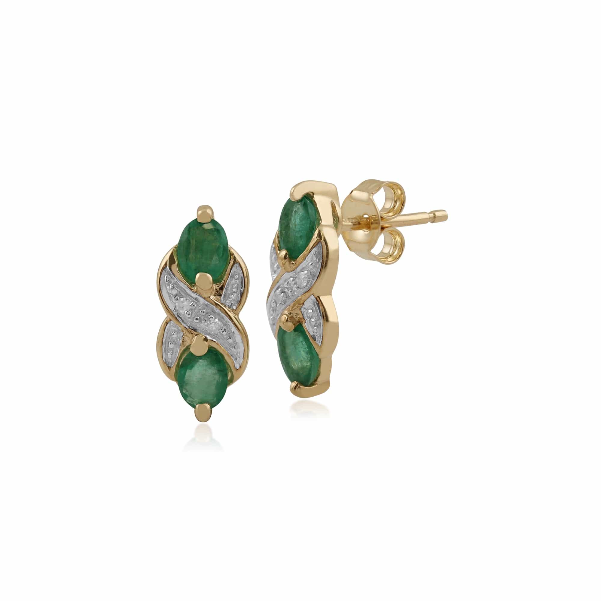 9ct Yellow Gold 0.66ct Emerald & Diamond Art Nouveau Stud Earrings Image
