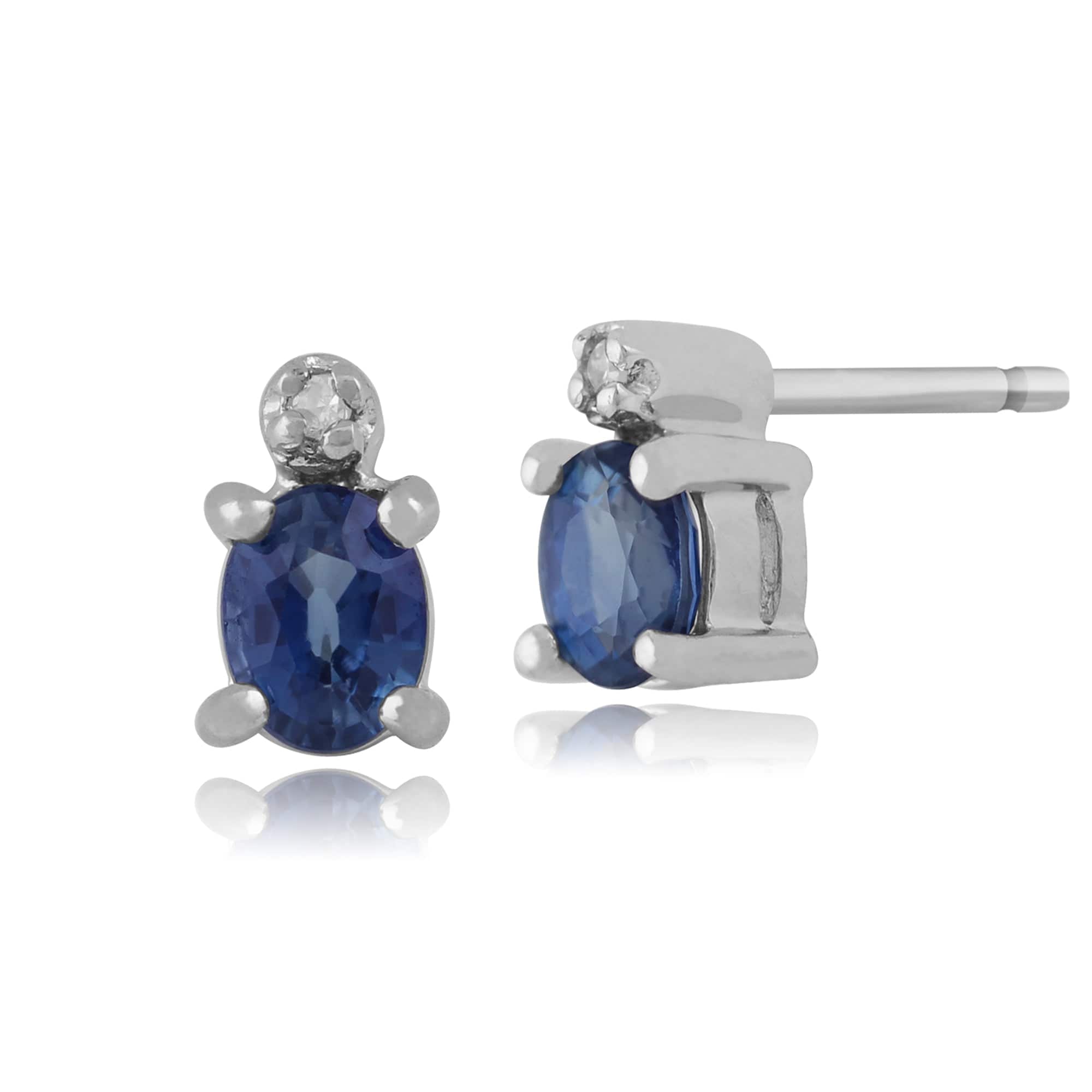 Classic Oval Light Blue Sapphire & Diamond Stud Earrings in 9ct White Gold - Gemondo