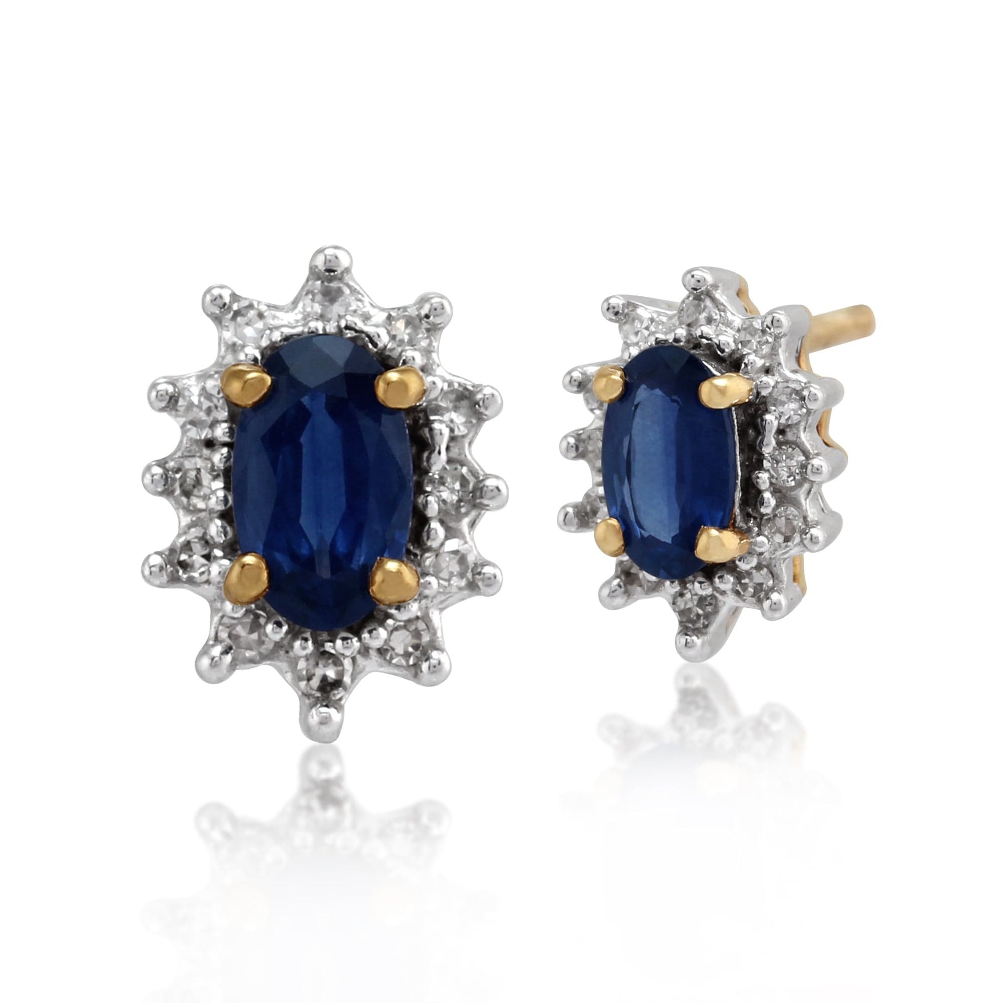 Stud Earrings Oval Light Blue Sapphire Diamond Cluster 9ct Gold