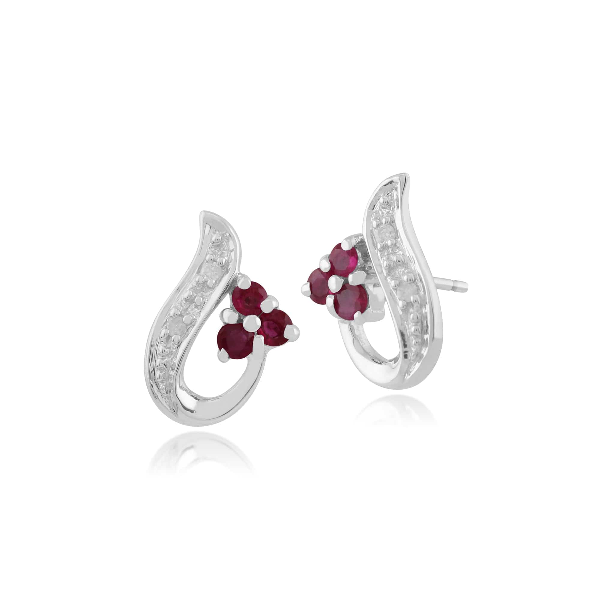 9ct White Gold 0.16ct Natural Ruby & 1.6pt Diamond Classic Stud Earrings Image
