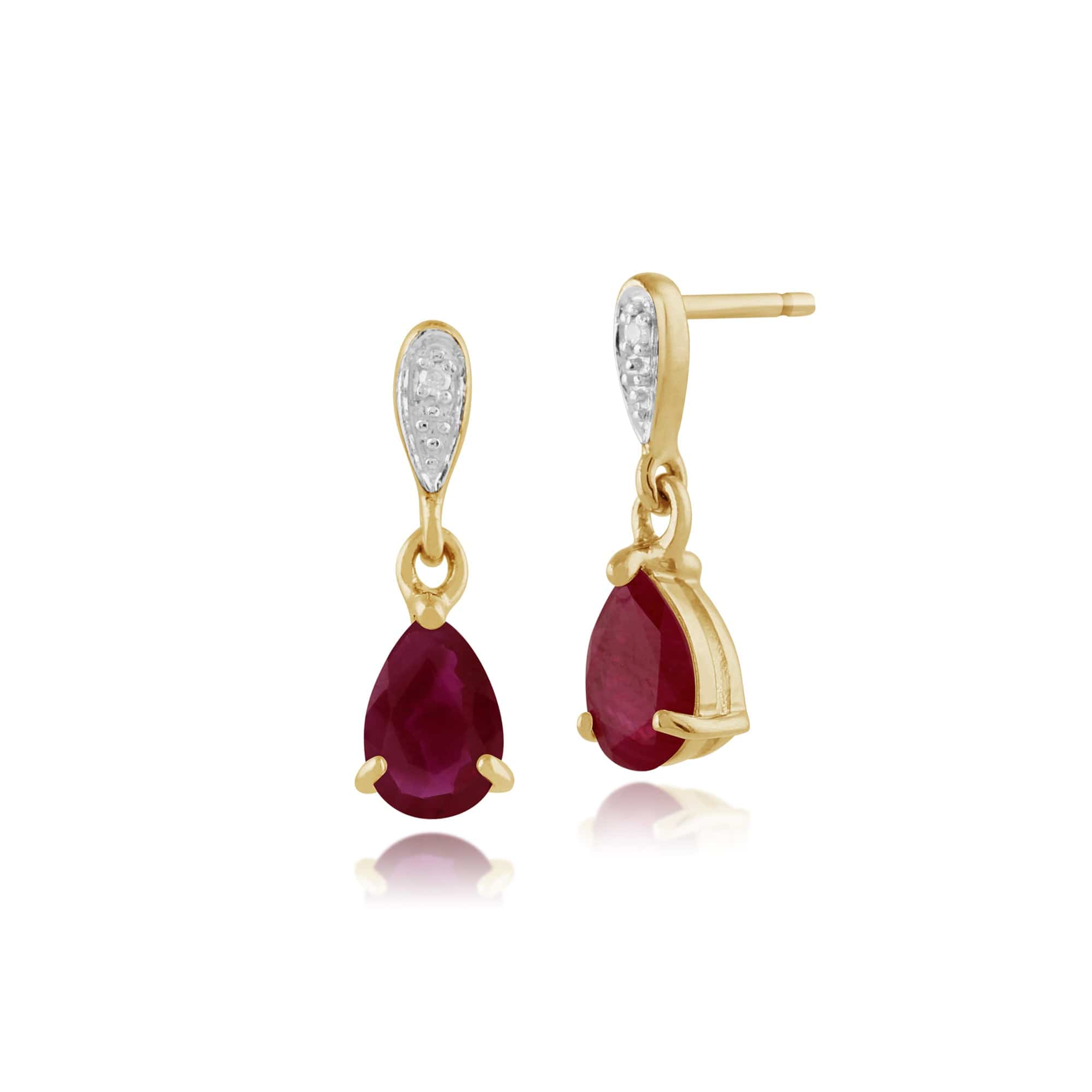 Classic Pear Ruby & Diamond Drop Earrings & Pendant Set Image 2