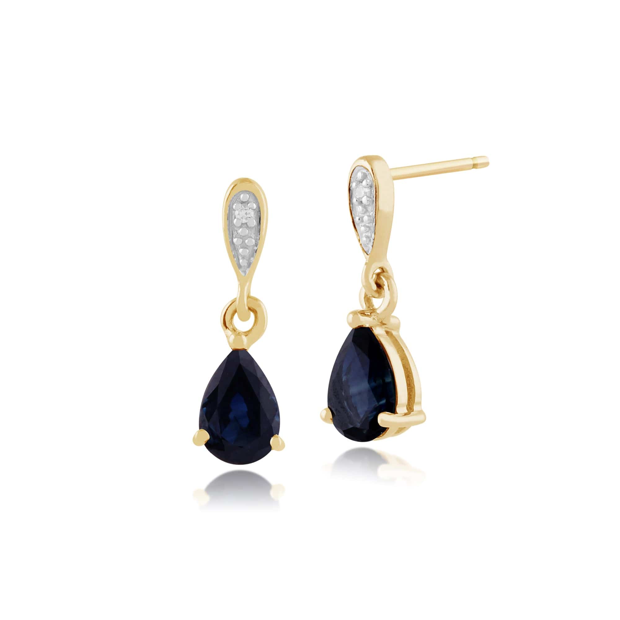 Classic Pear Sapphire & Diamond Drop Earrings in 9ct Yellow Gold