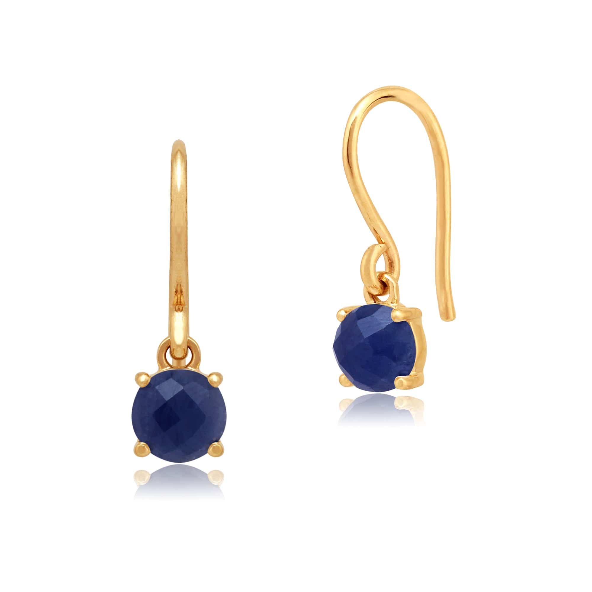 Classic Round Sapphire Checkerboard Hook Drop Earrings in 9ct Gold - Gemondo