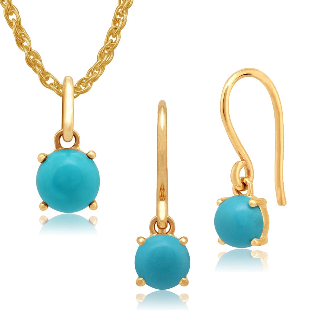 Classic Turquoise Checkerboard Fish Hook Drop Earrings & Pendant Set Image 1