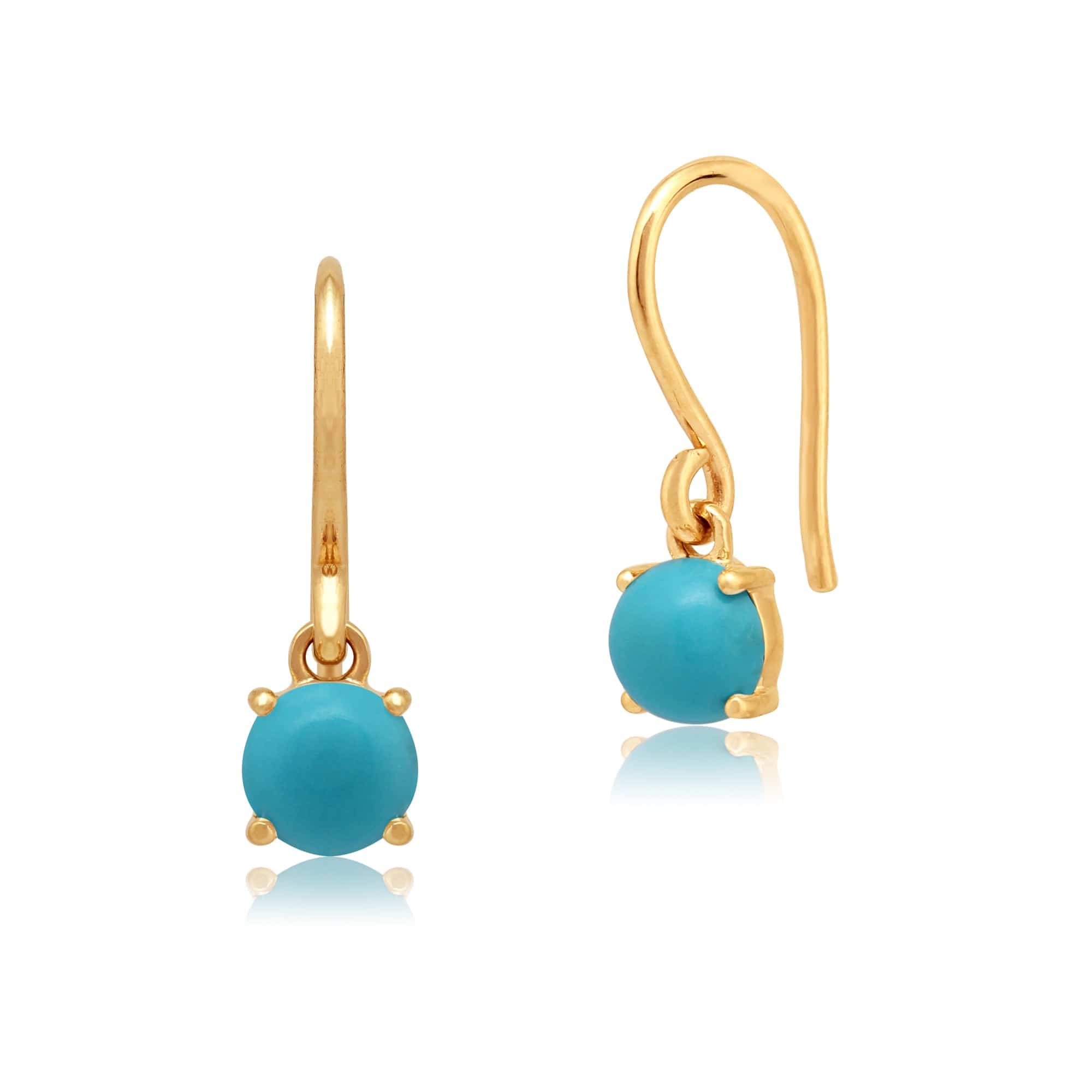 Classic Round Turquoise Cabochon Drop Earrings in 9ct Yellow Gold - Gemondo