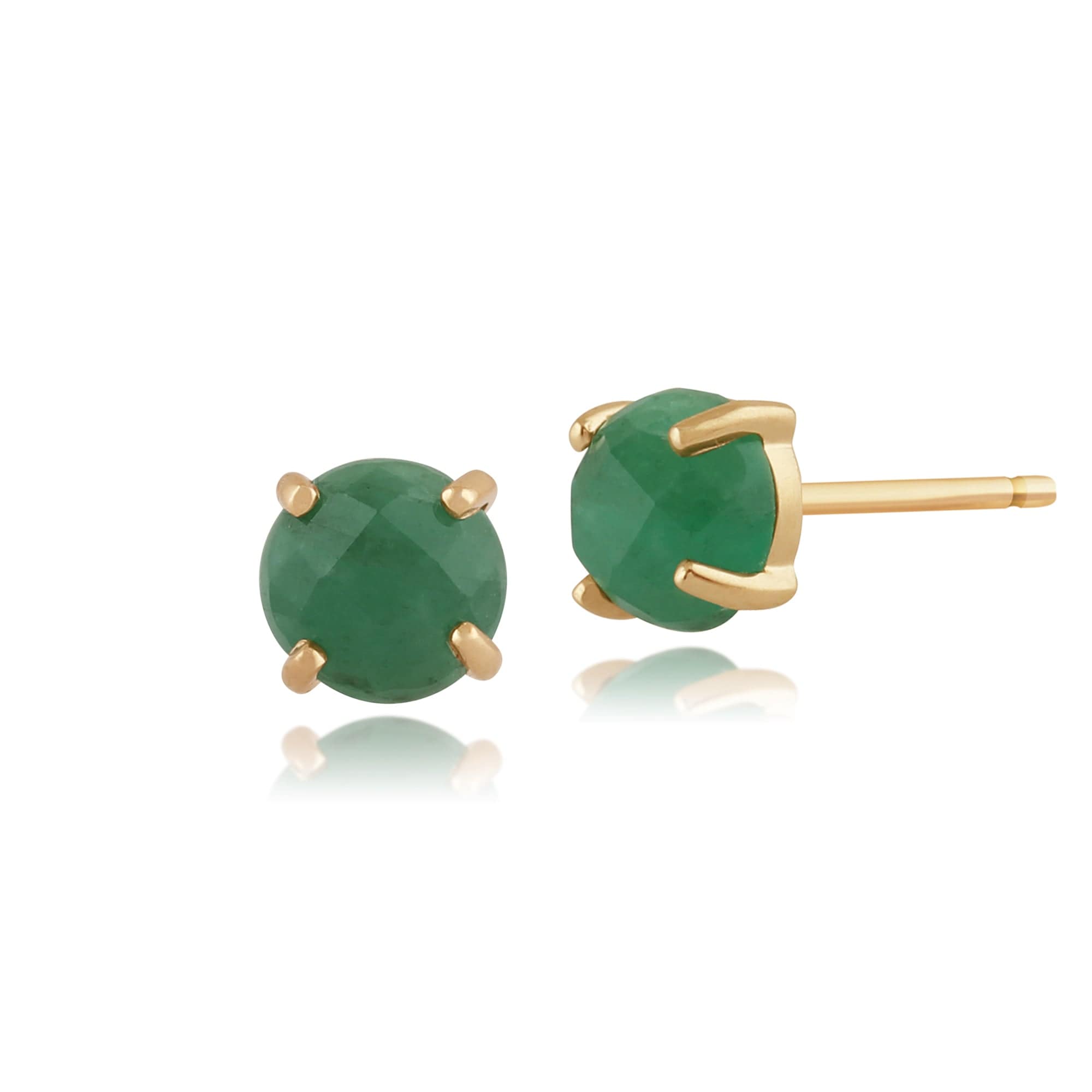 Classic Round Emerald Checkerboard Stud Earrings 5mm In 9ct Yellow Gold - Gemondo