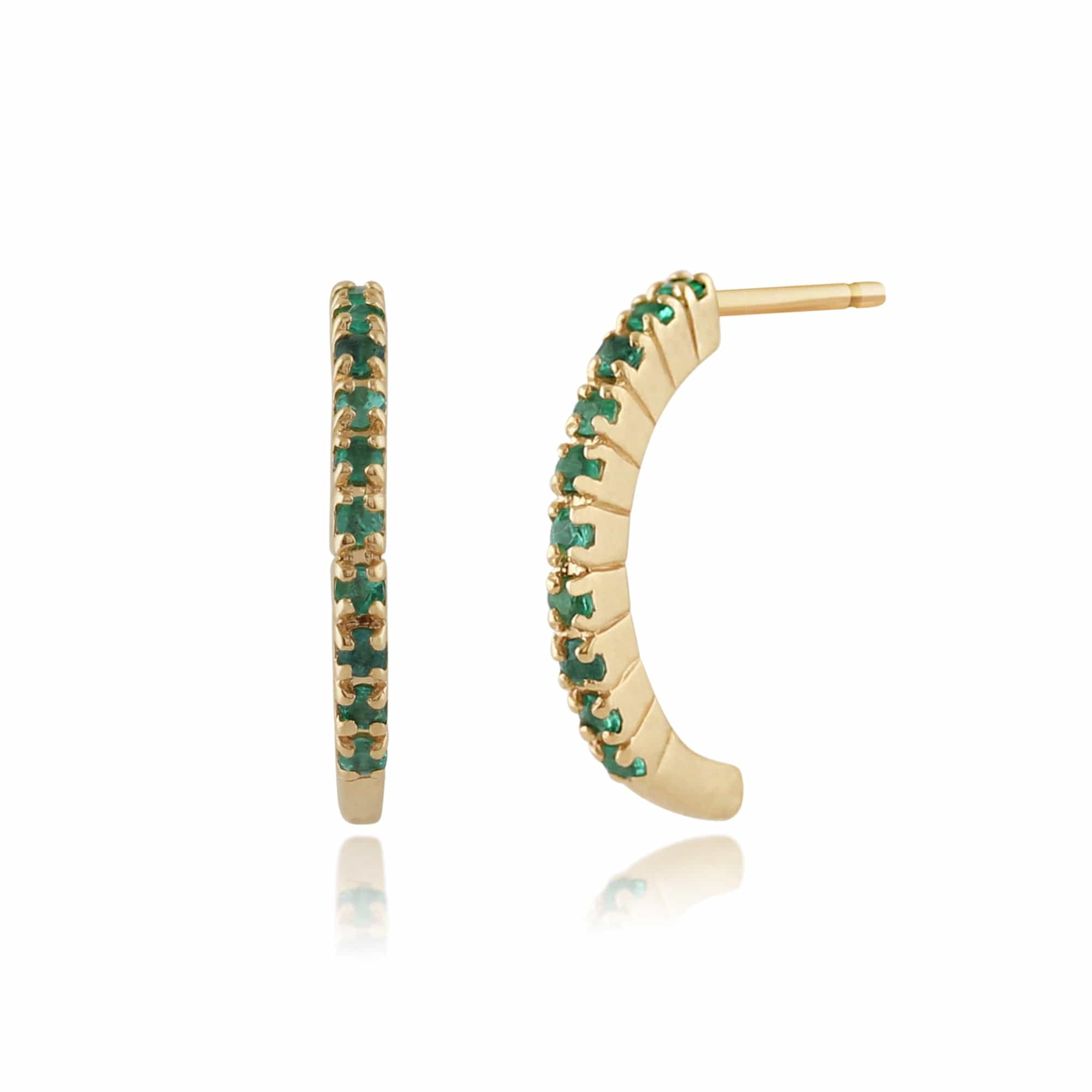 Classic Round Emerald Half Hoop Style Earrings in 9ct Yellow Gold - Gemondo