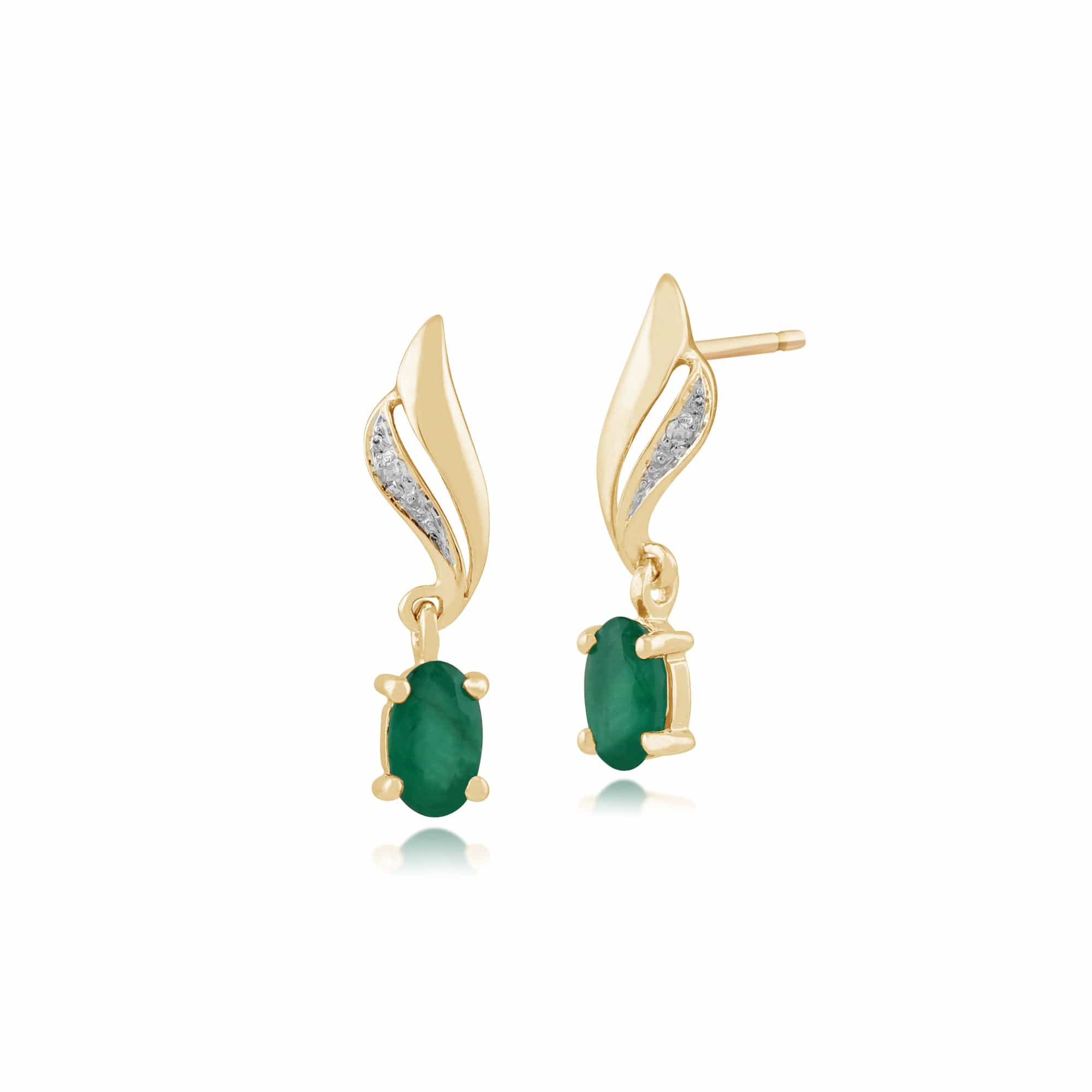 Classic Oval Emerald & Diamond Drop Earrings in 9ct Yellow Gold - Gemondo