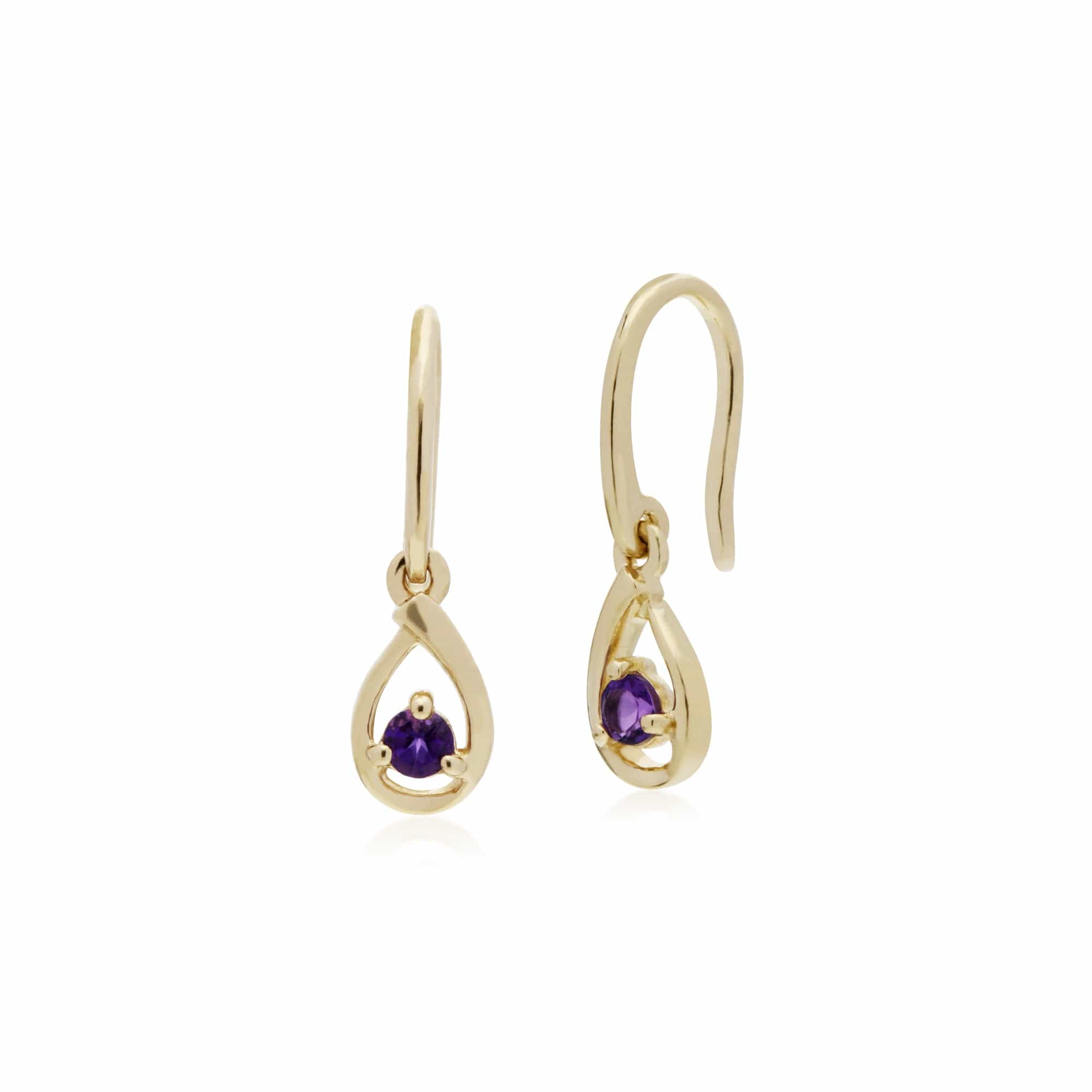 135E1190059-135P1551059 Classic Round Amethyst Single Stone Tear Drop Earrings & Necklace Set in 9ct Yellow Gold 2
