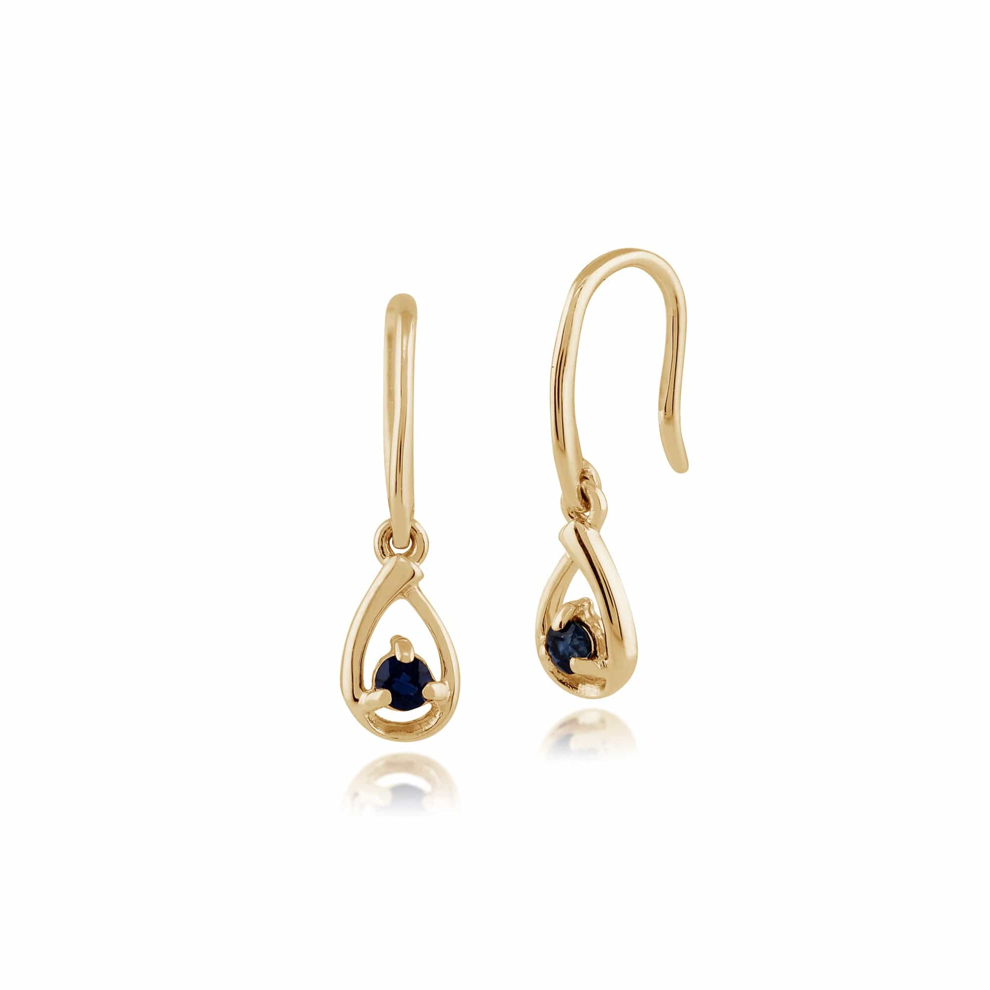 Classic Round Sapphire Hook Drop Earrings in 9ct Gold - Gemondo