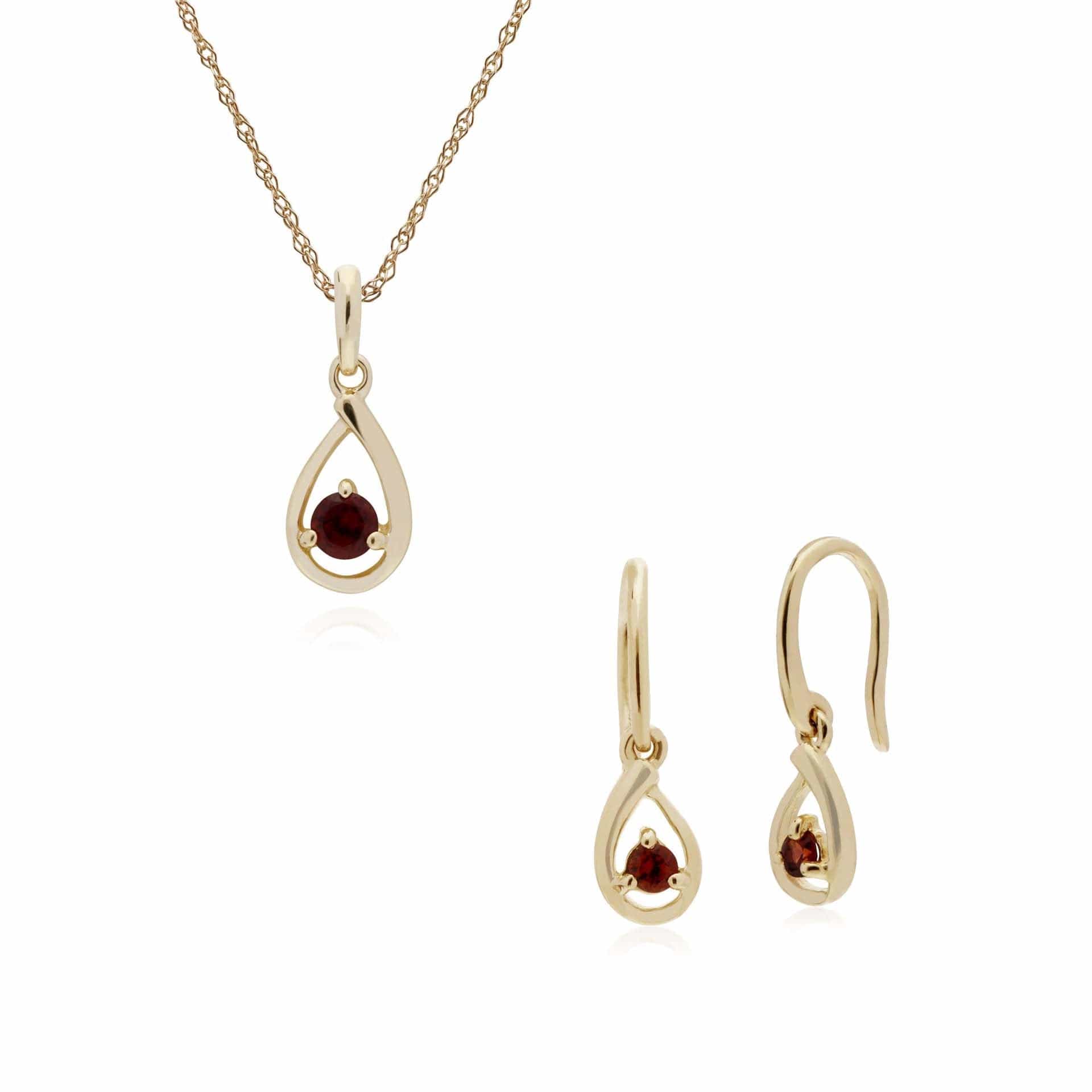 135E1190049-135P1551049 Classic Round Garnet Single Stone Tear Drop Earrings & Necklace Set in 9ct Yellow Gold 1