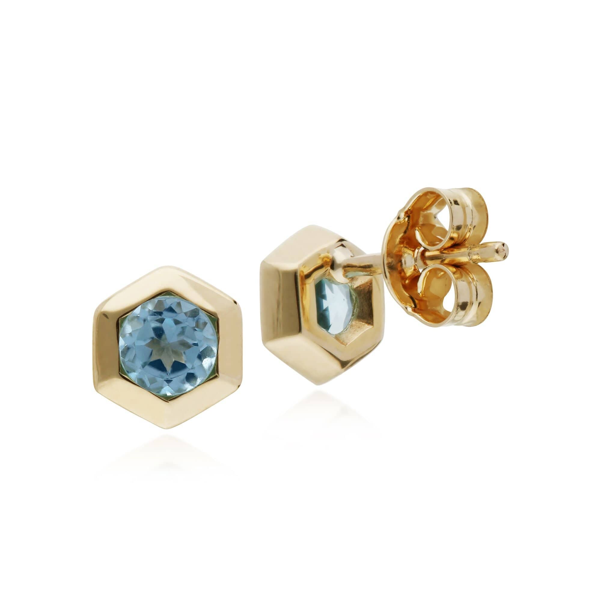 Gemondo  9ct Yellow Gold Blue Topaz Hexagon Stud Earrings - Gemondo