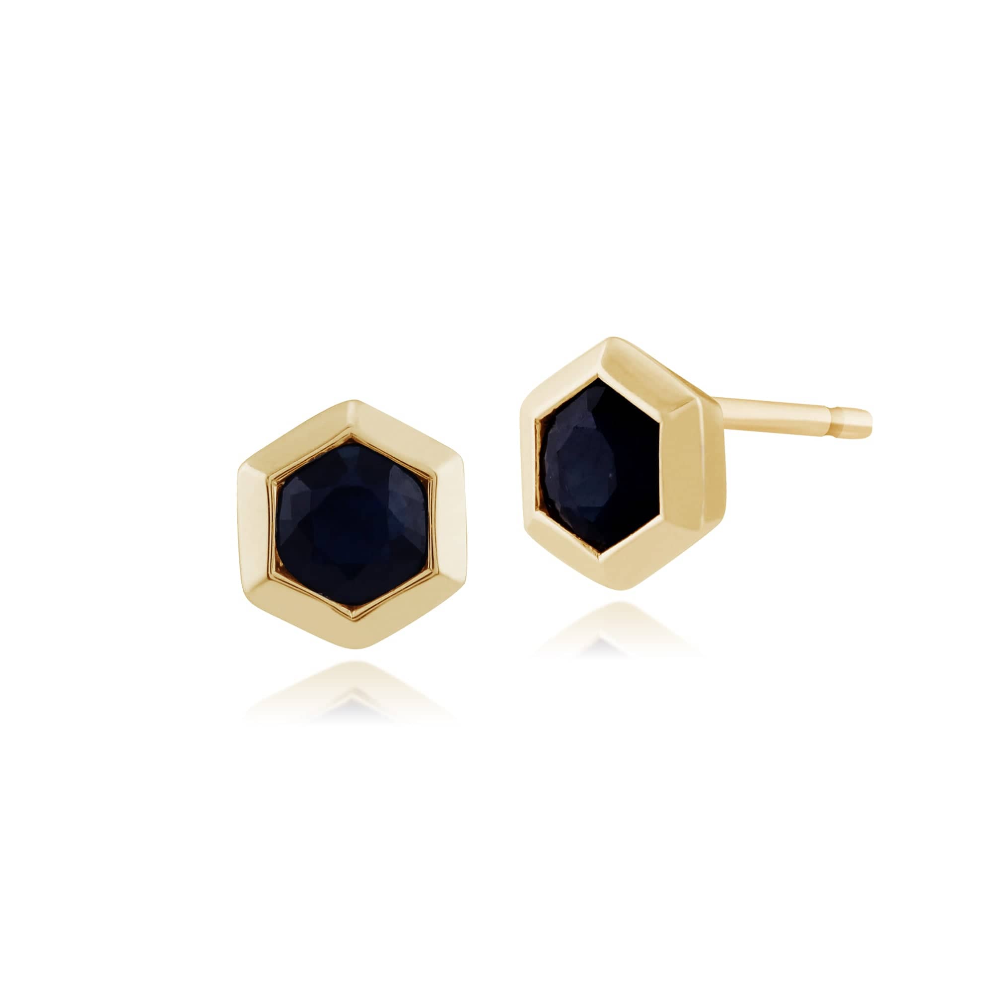 Geometric Hexagon Sapphire 9ct Yellow Gold Stud Earrings