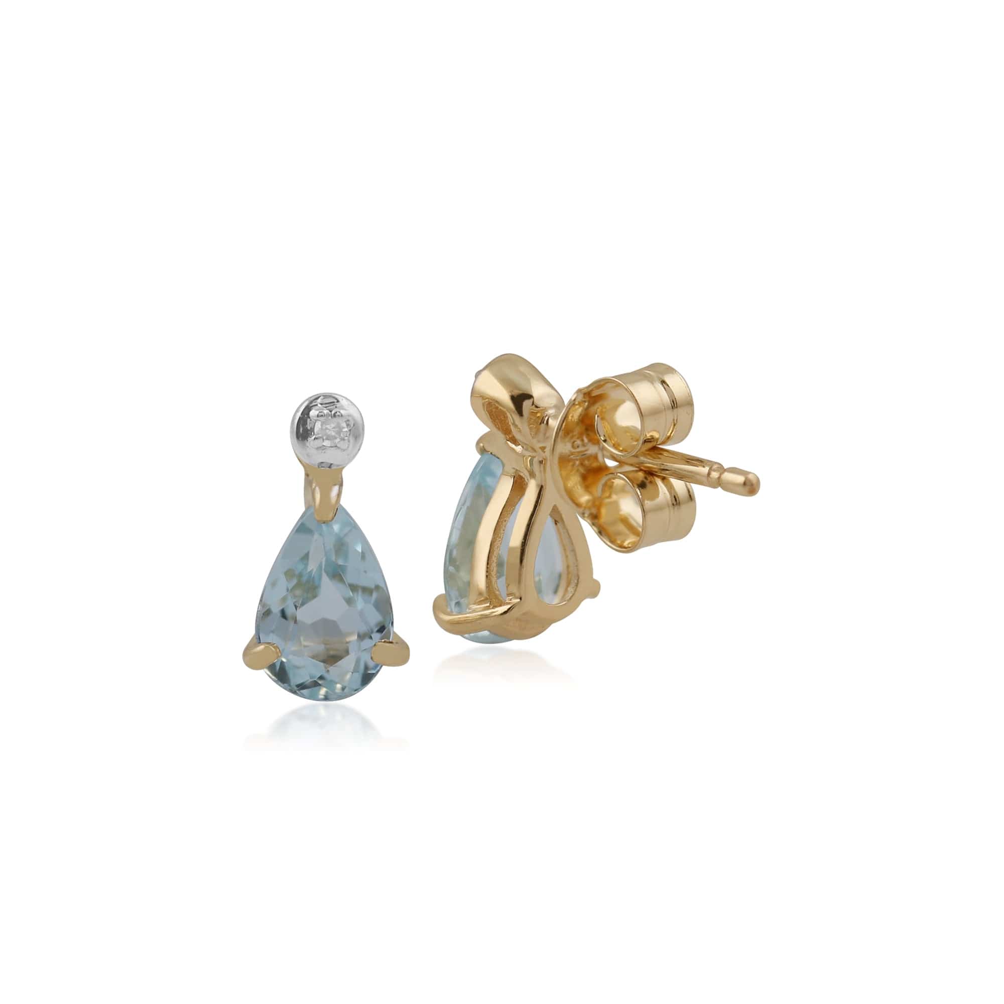 135E1263019 Classic Pear Blue Topaz & Diamond Drop Earrings in 9ct Yellow Gold 2