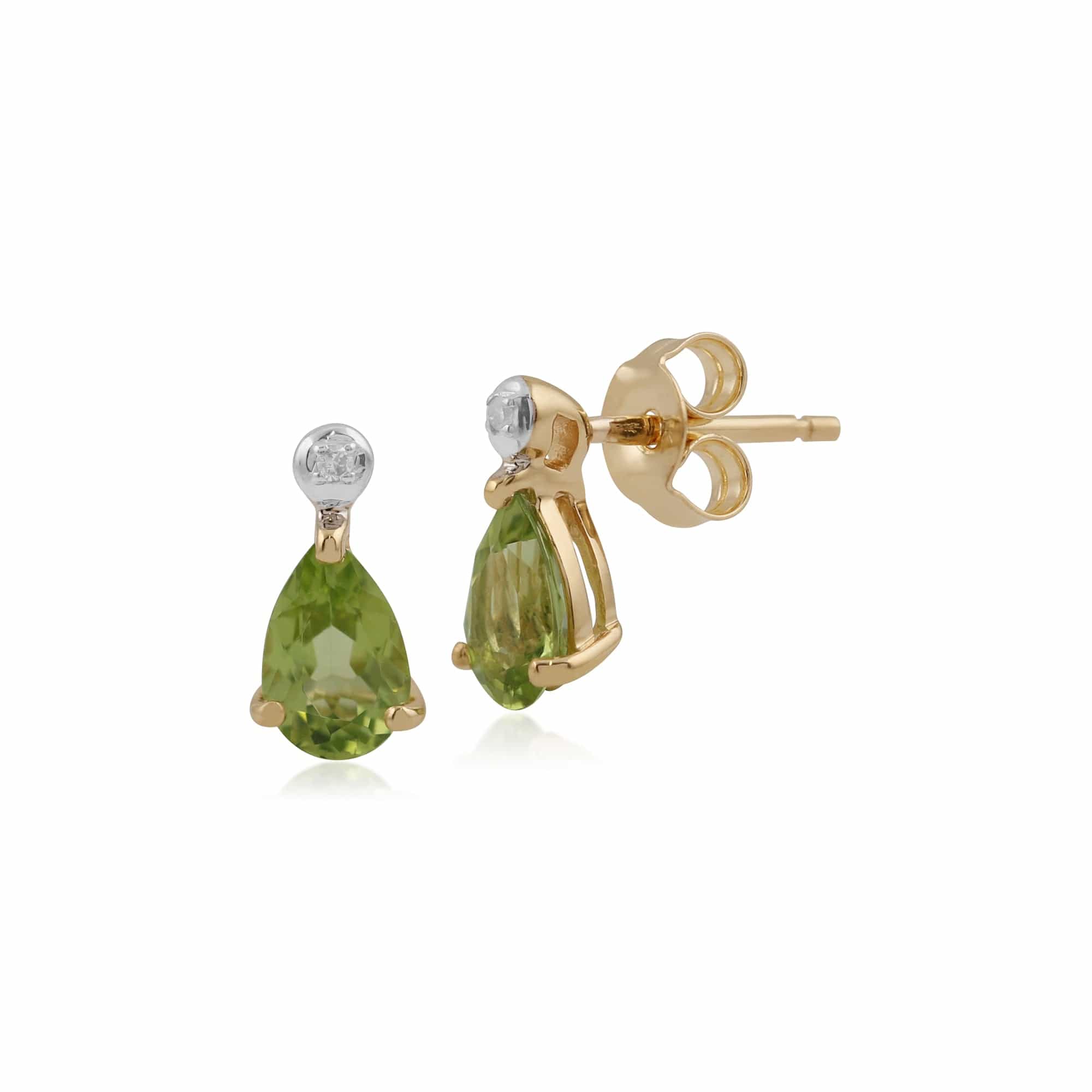 Classic Pear Peridot & Diamond Stud Earrings & Pendant Set in 9ct Yellow Gold - Gemondo