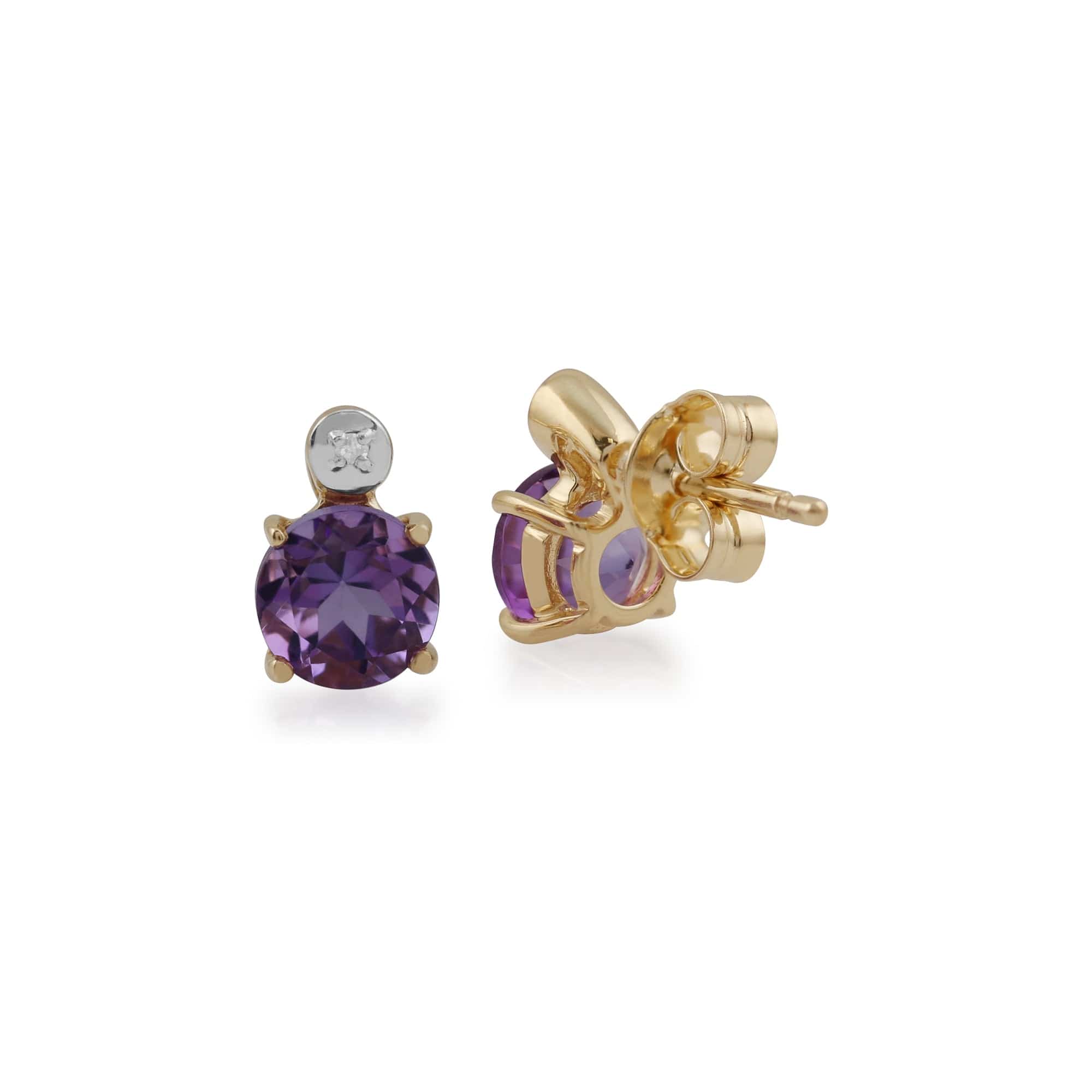 135E1265039 Classic Round Amethyst & Diamond Stud Earrings in 9ct Yellow Gold 2