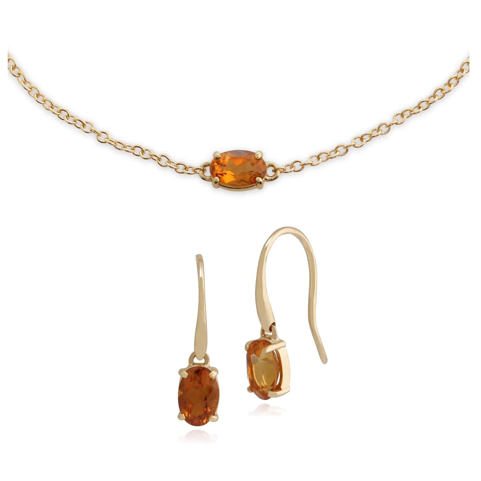 135E1289019-135L0220019 Classic Oval Citrine Single Stone Drop Earrings & Bracelet Set in 9ct Yellow Gold 1