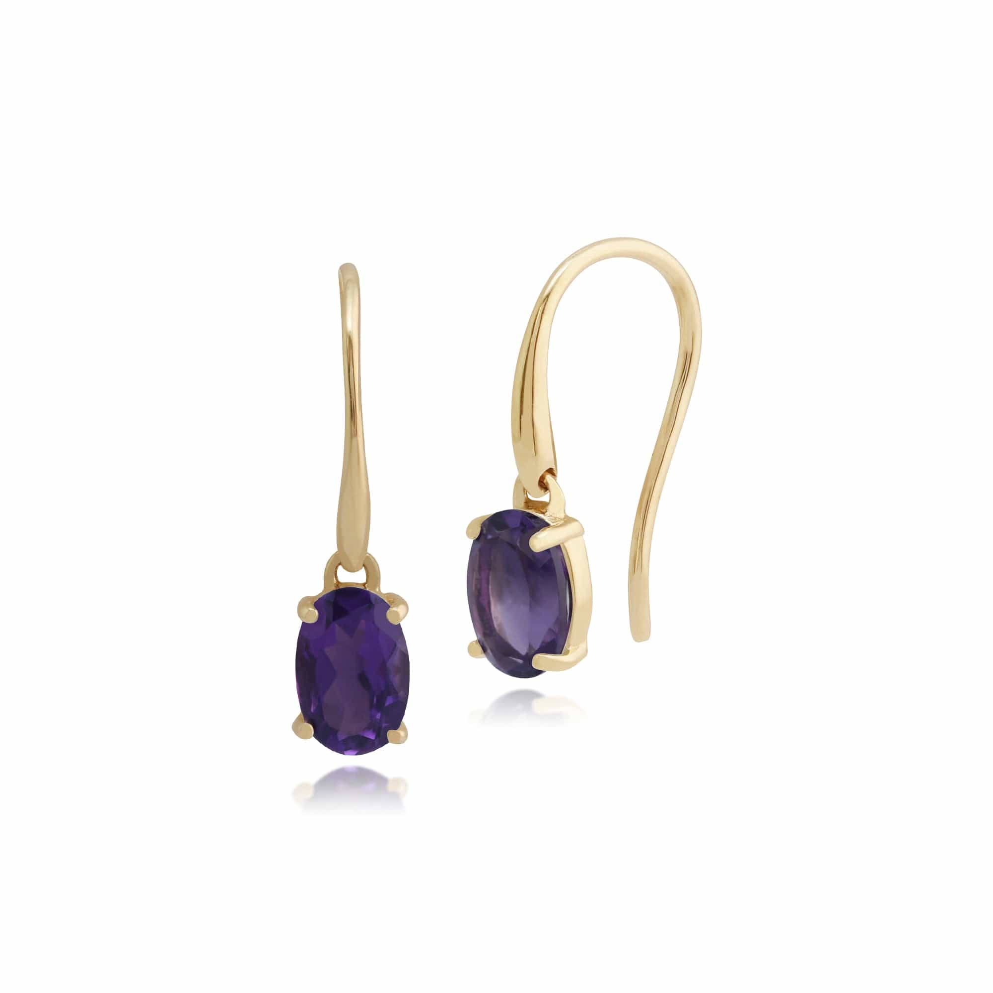 Classic Oval Amethyst Claw Set Drop Earrings in 9ct Yellow Gold - Gemondo