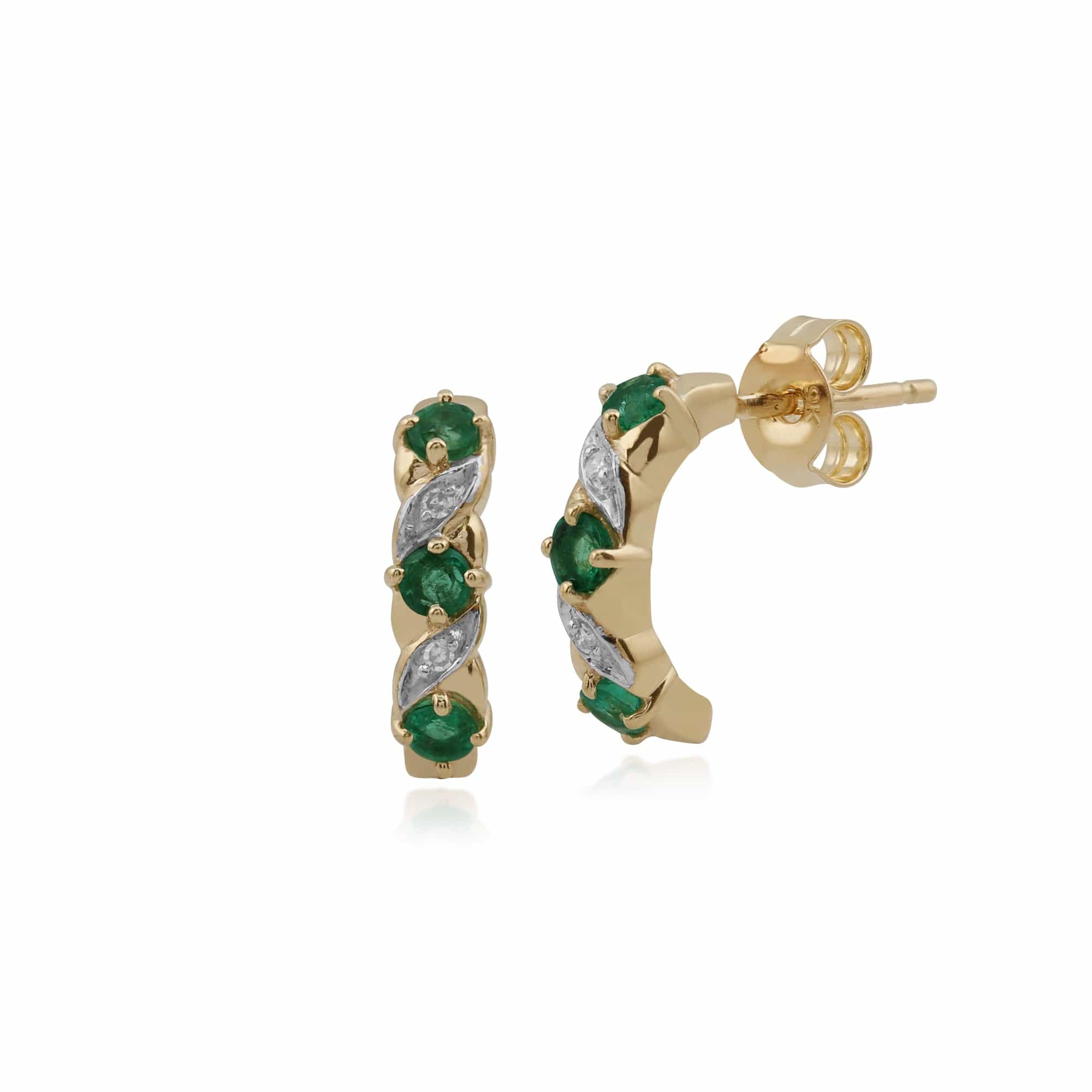 Art Nouveau Style Emerald & Diamond Half Hoop Earrings in 9ct Gold - Gemondo