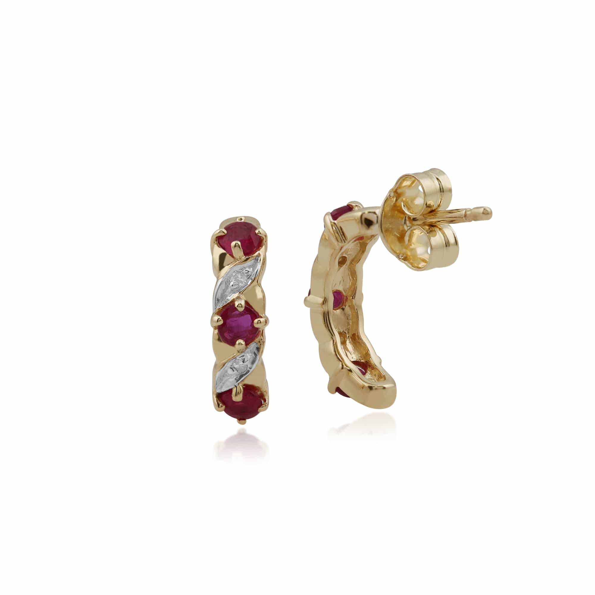 135E1309029 Art Nouveau Style Ruby & Diamond Half Hoop Earrings in 9ct Gold 2