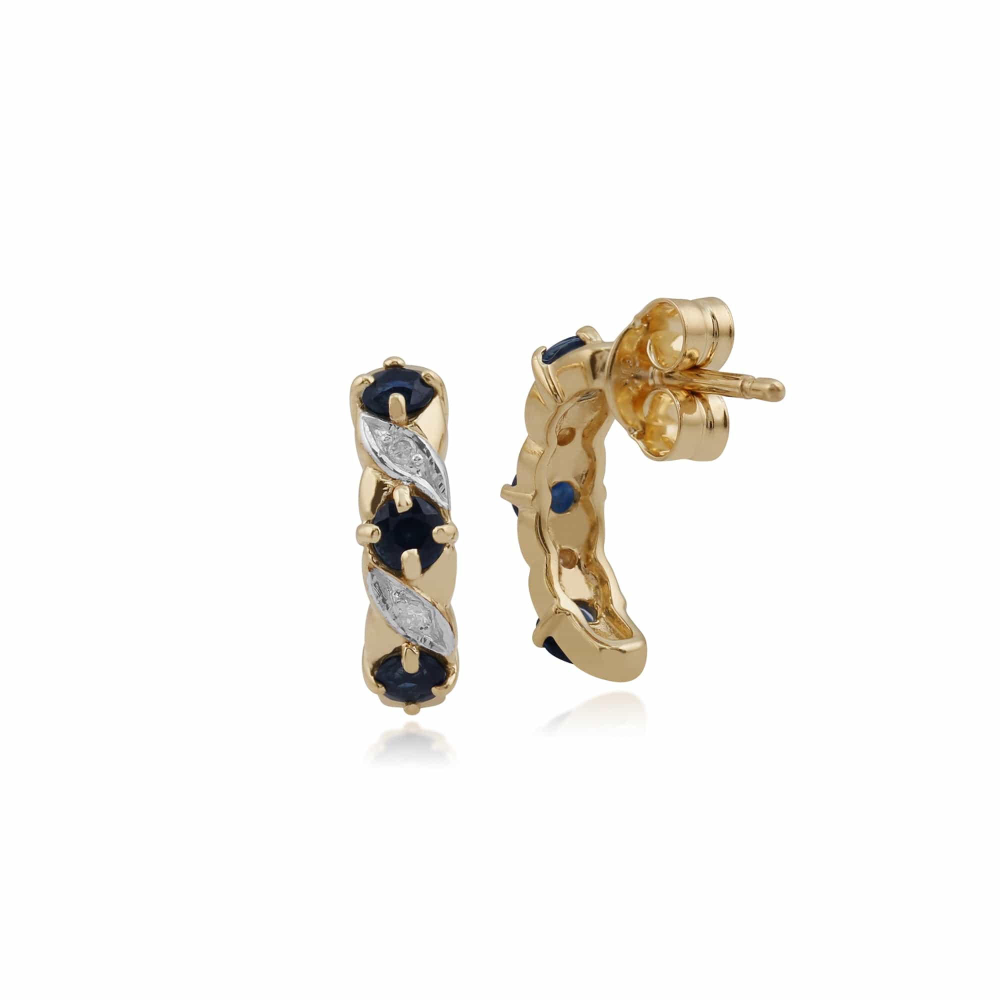 135E1309039 Art Nouveau Style  Sapphire & Diamond Half Hoop Earrings in 9ct Gold 2