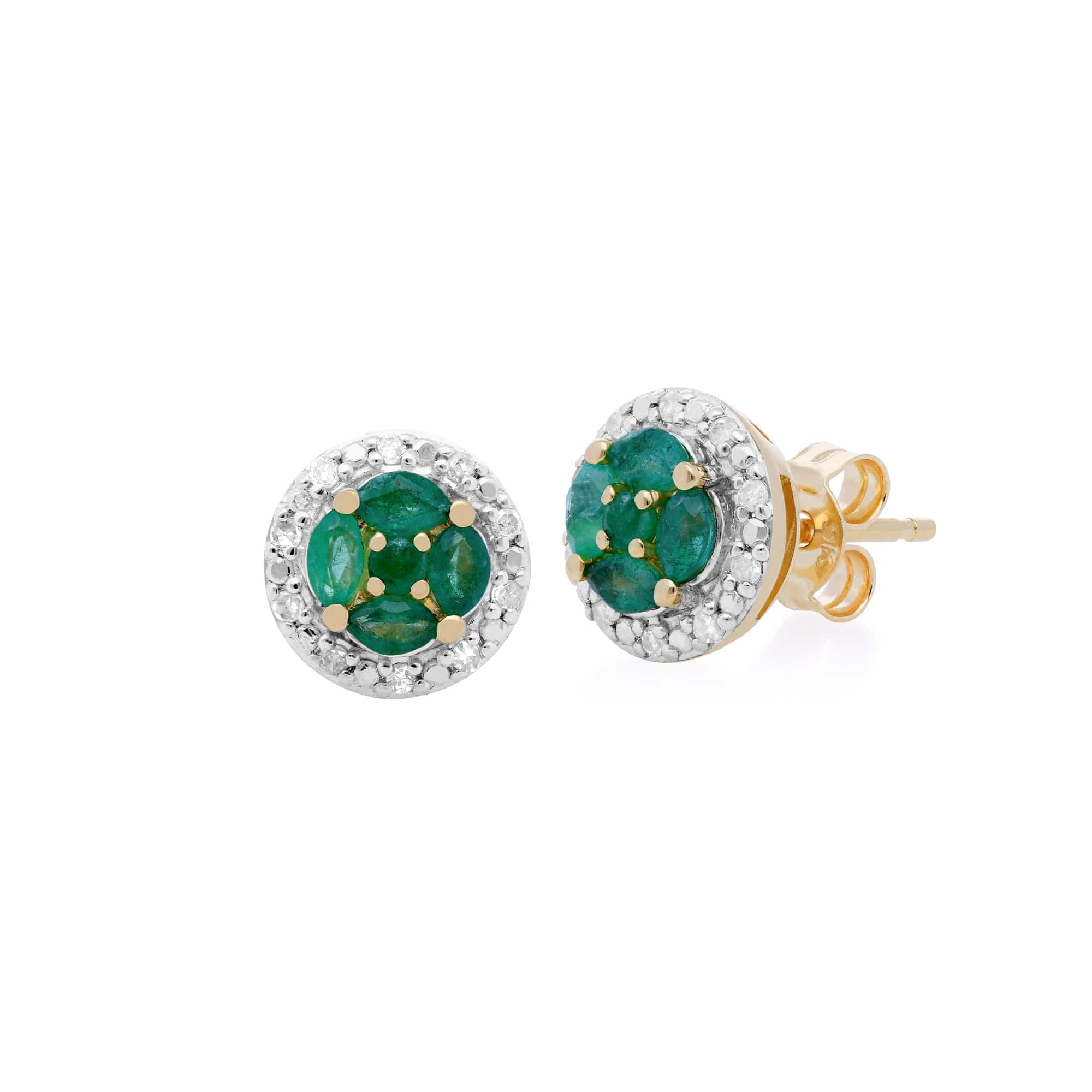 Classic Emerald & Diamond Halo Cluster Stud Earrings Image 1