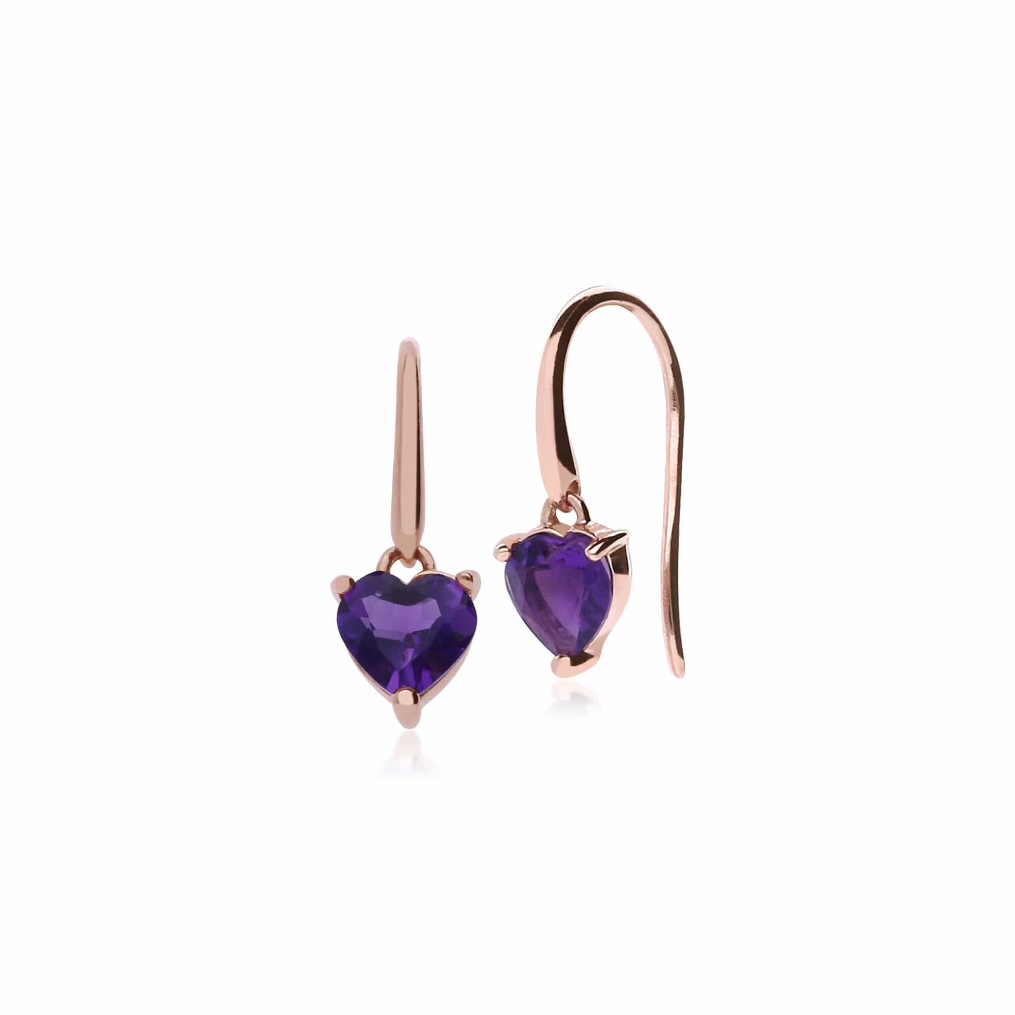 135E142401925 Classic Heart Amethyst Drop Fish Hook Earrings in 9ct Rose Gold 1