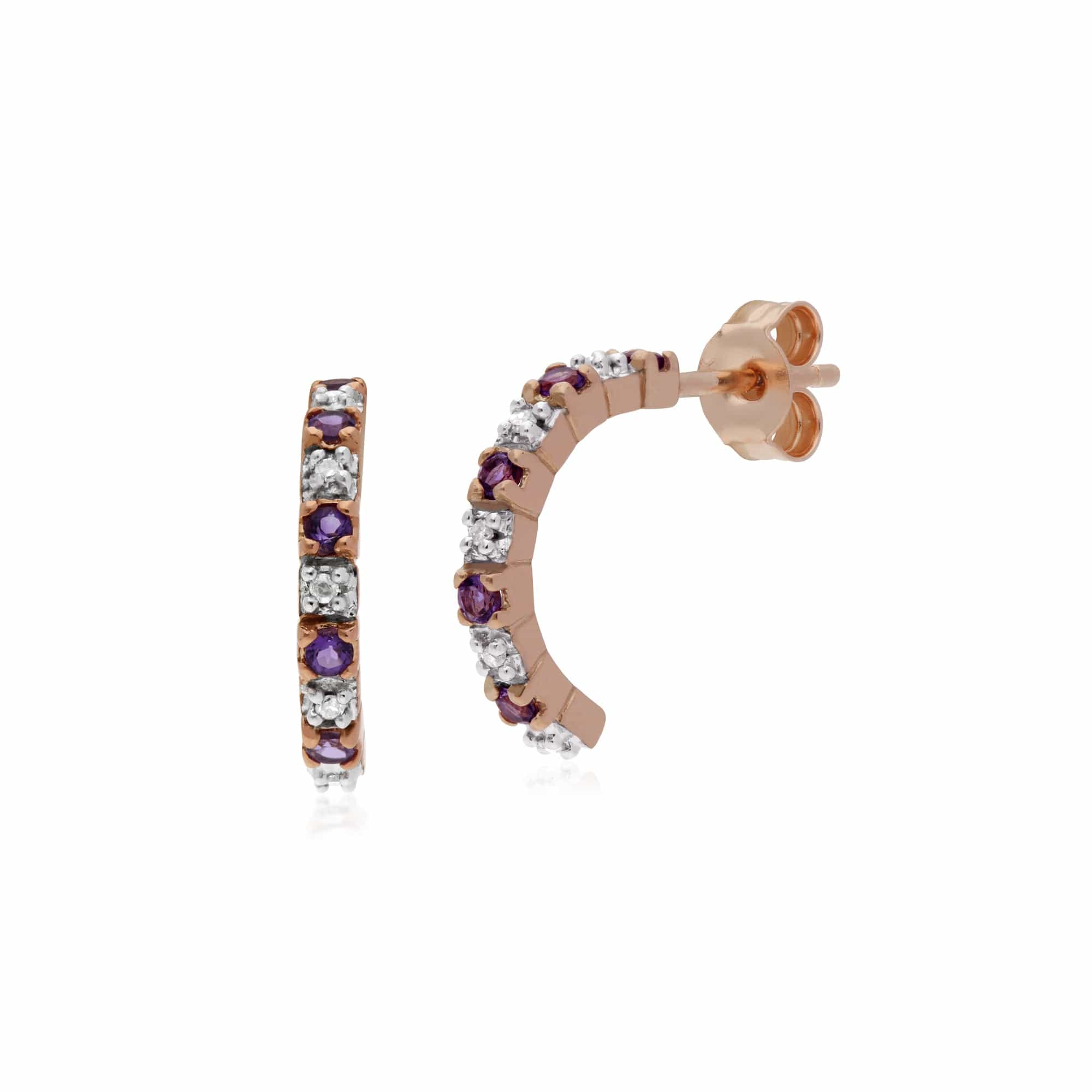 Gemondo 9ct Rose Gold Amethyst & Diamond Half Hoop Style Earrings - Gemondo