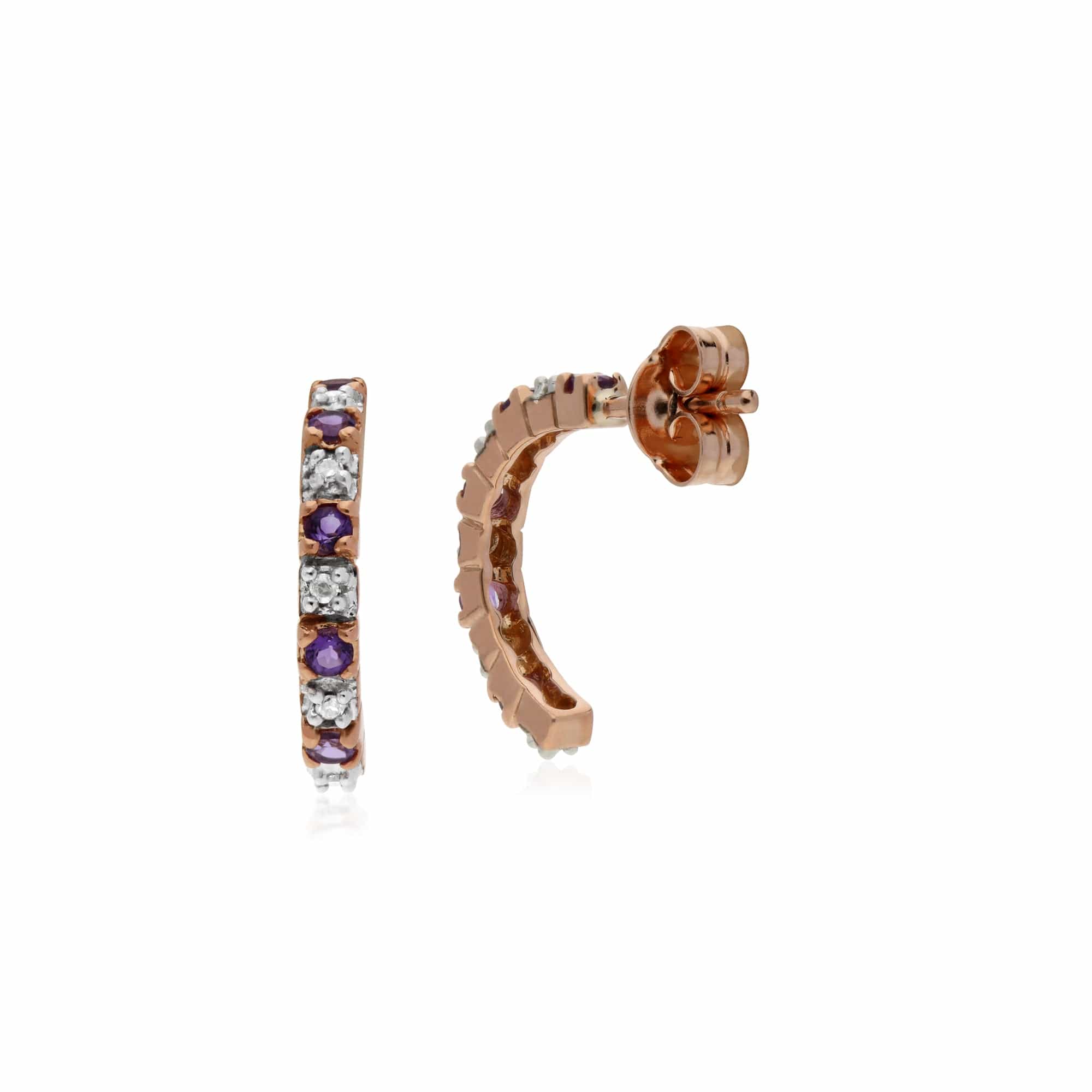 Gemondo 9ct Rose Gold Amethyst & Diamond Half Hoop Style Earrings - Gemondo