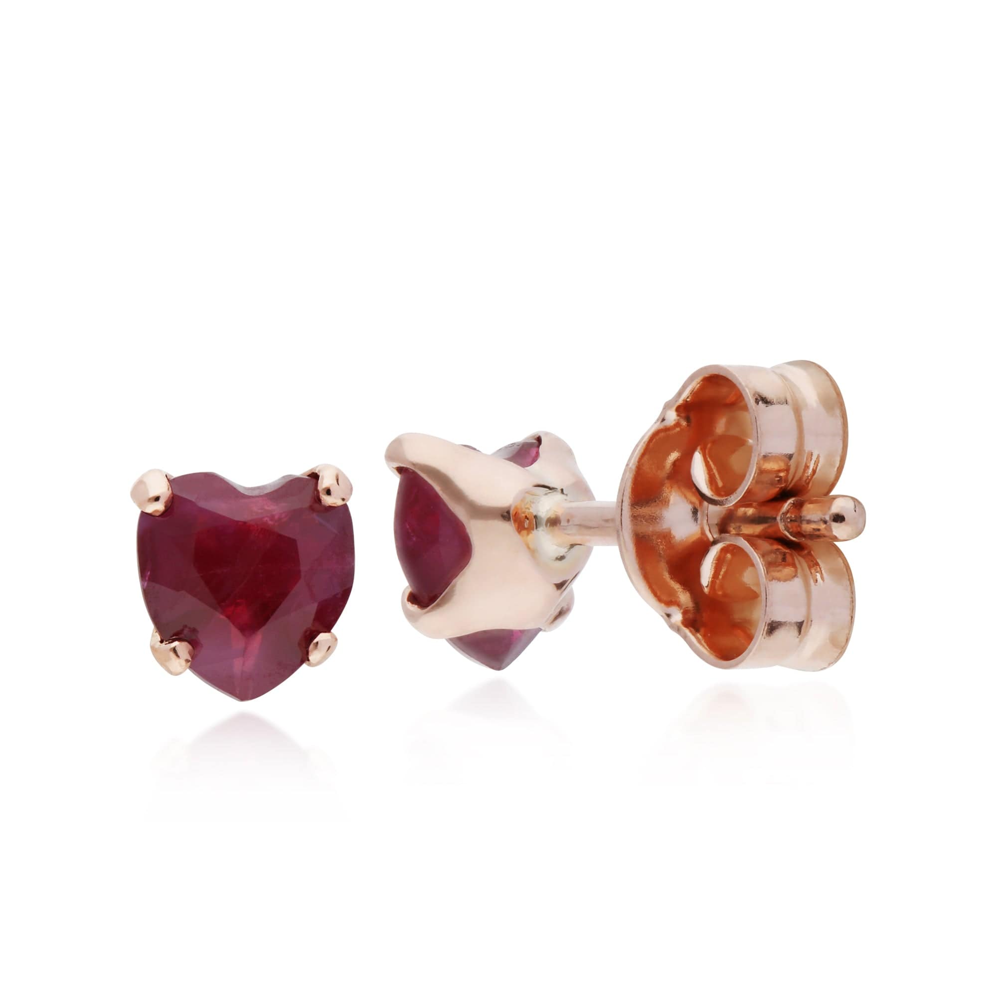 Petite Heart Ruby Stud Earrings in 9ct Rose Gold - Gemondo
