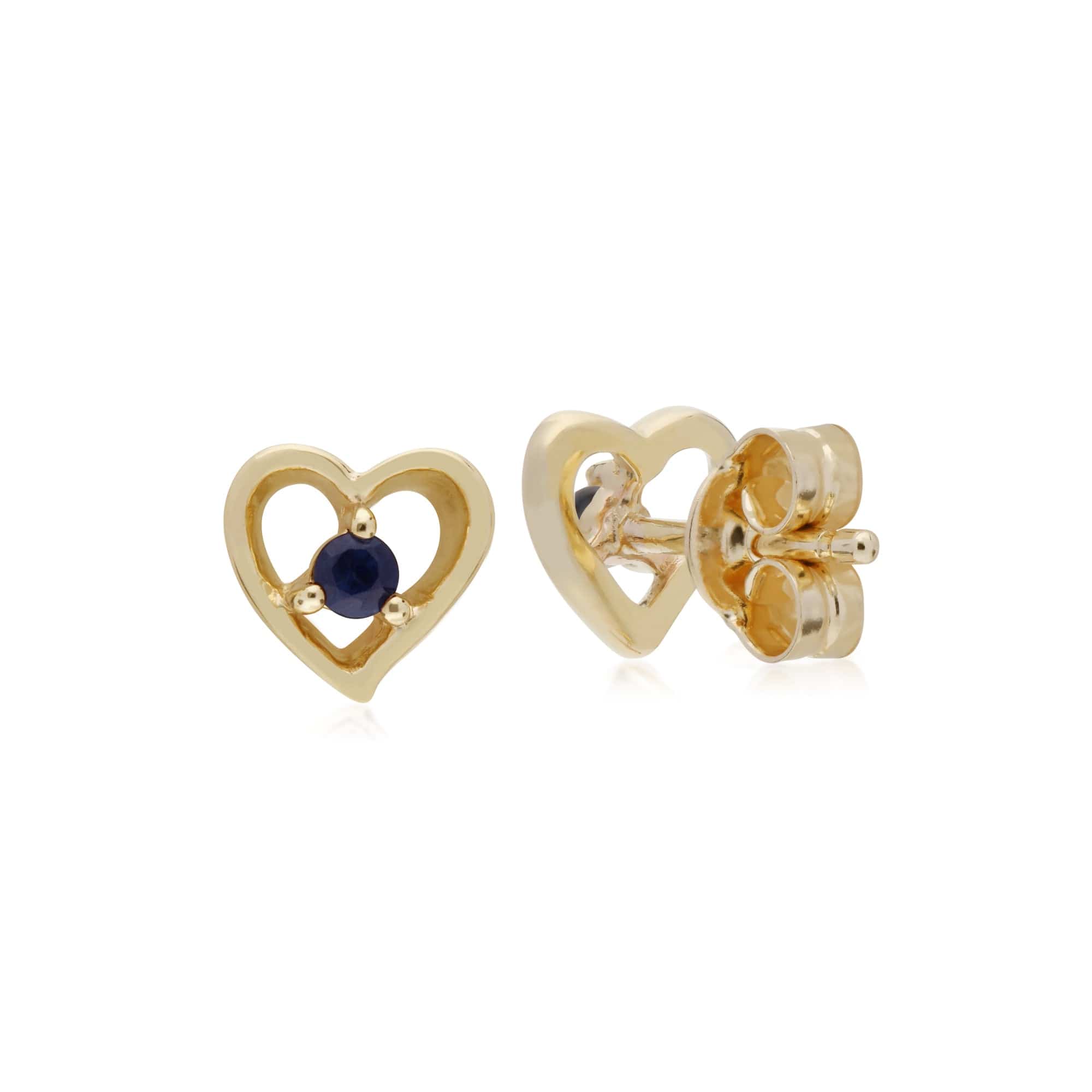 135E1521039 Gemondo 9ct Yellow Gold Sapphire Single Stone Heart Stud Earrings 2