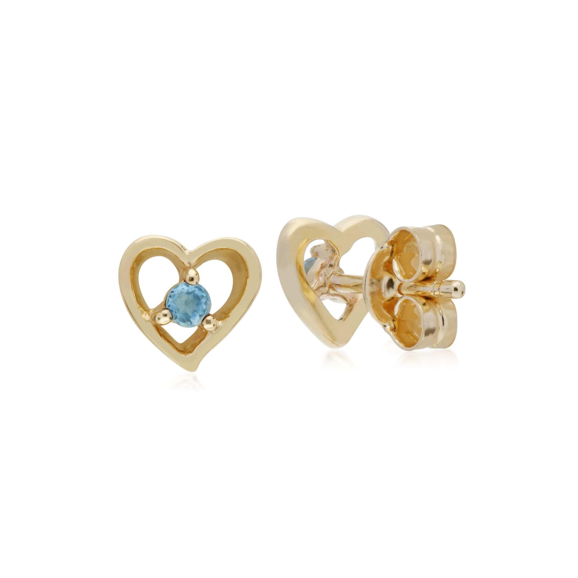 135E1521049 Gemondo 9ct Yellow Gold Blue Topaz Single Stone Heart Stud Earrings 2