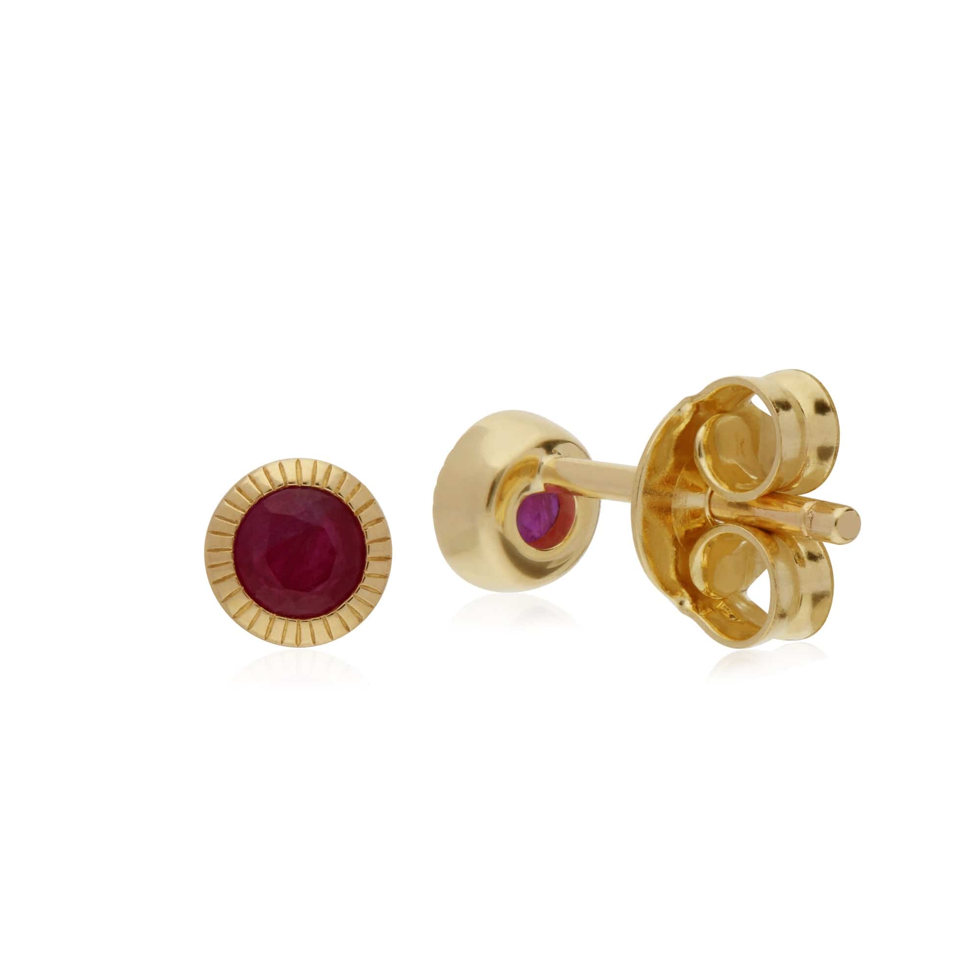 135E1522019 Gemondo 9ct Yellow Gold Ruby Round Milgrain Stud Earrings 2