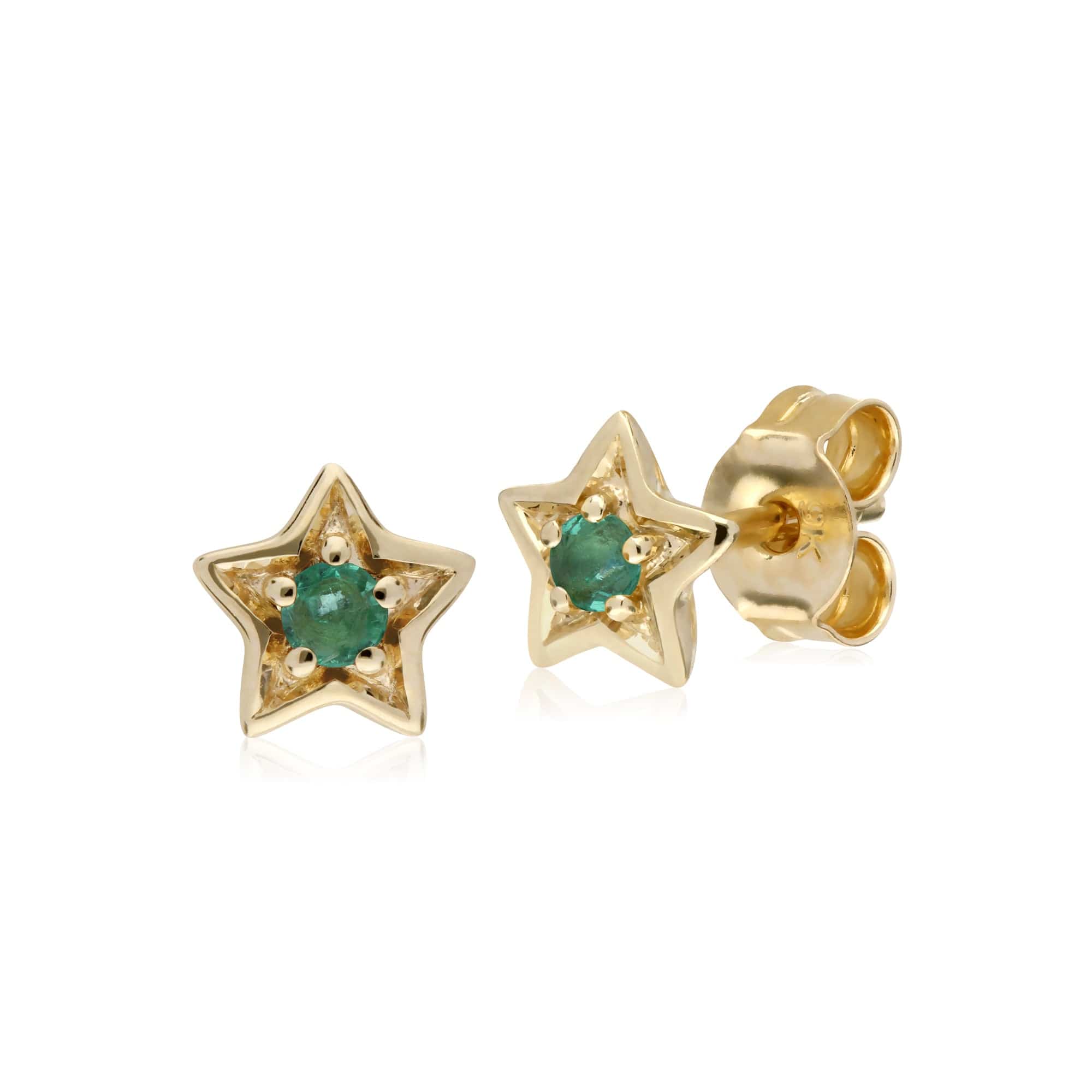 135E1523039-135P1874039 Contemporary Round Emerald Single Stone Star Earrings & Necklace Set in 9ct Yellow Gold 2